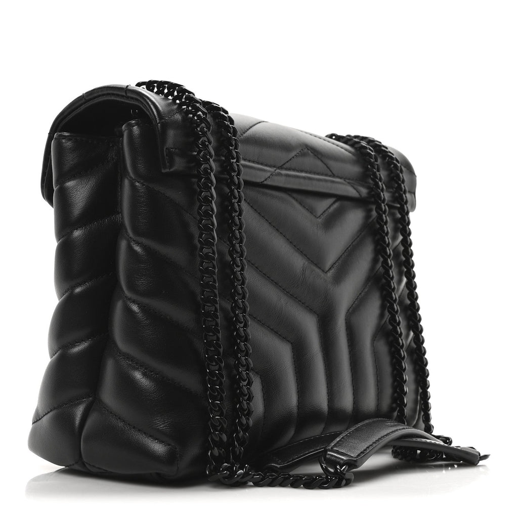 Calfskin Y Quilted Monogram Monochrome Small Loulou Chain Satchel Black