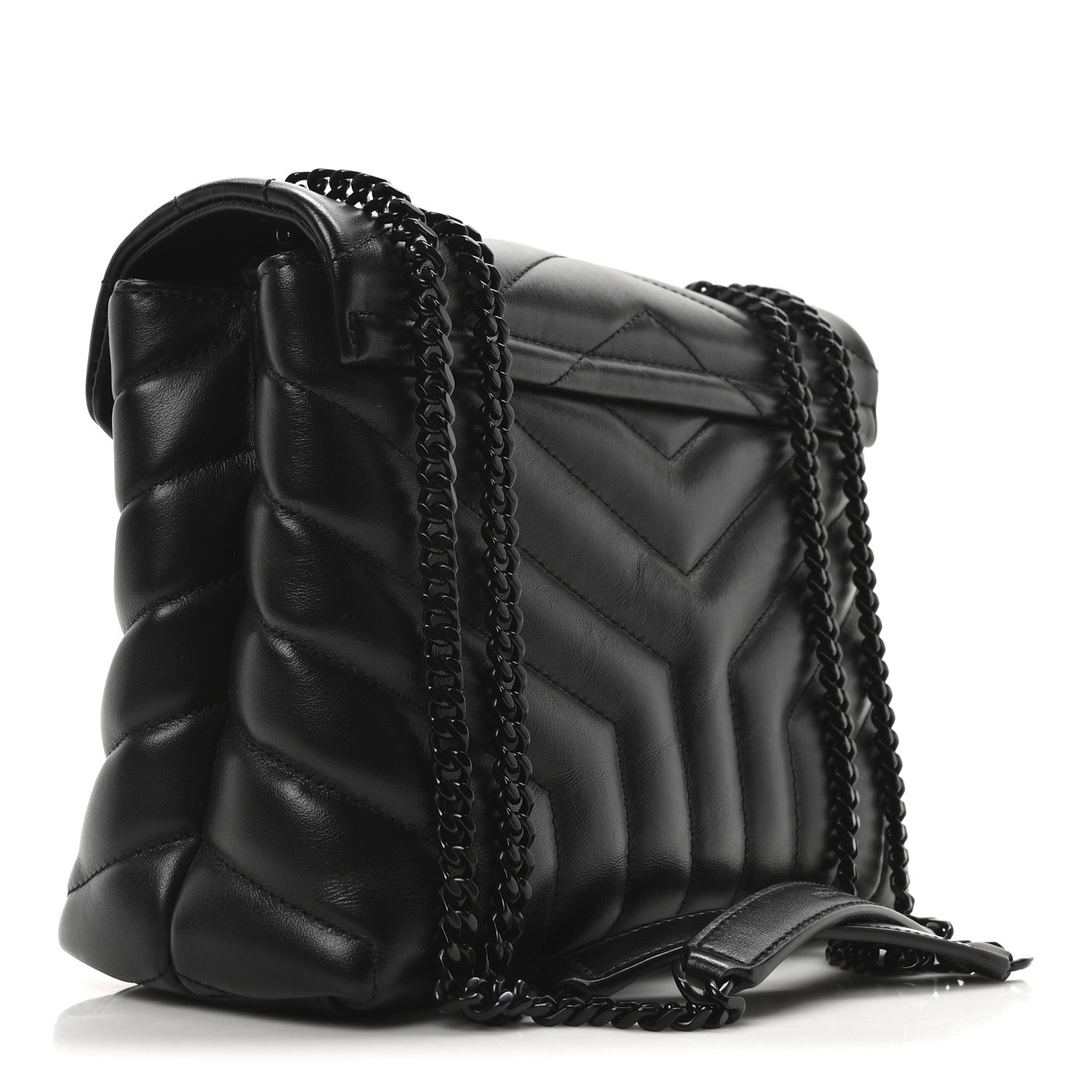 Calfskin Y Quilted Monogram Monochrome Small Loulou Chain Satchel Black