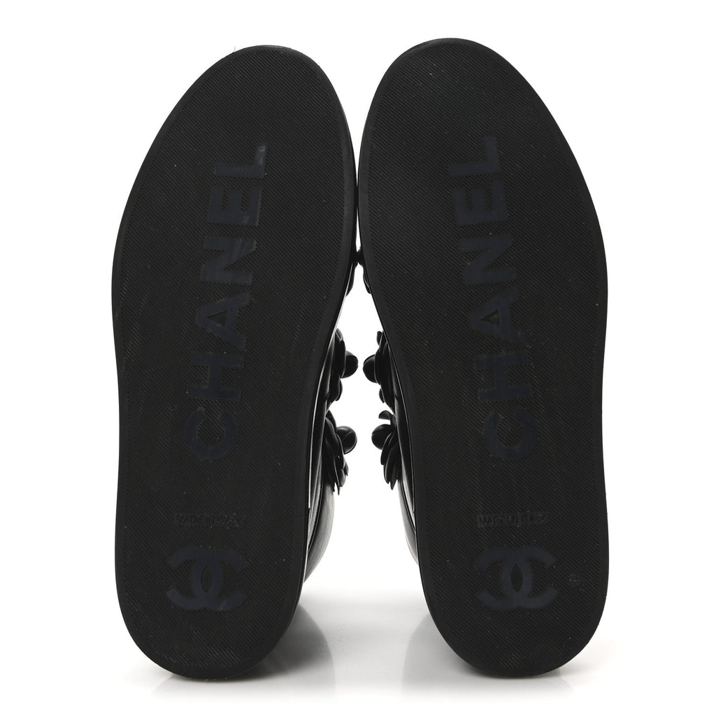 Calfskin Camellia High Top Sneakers 38.5 Navy