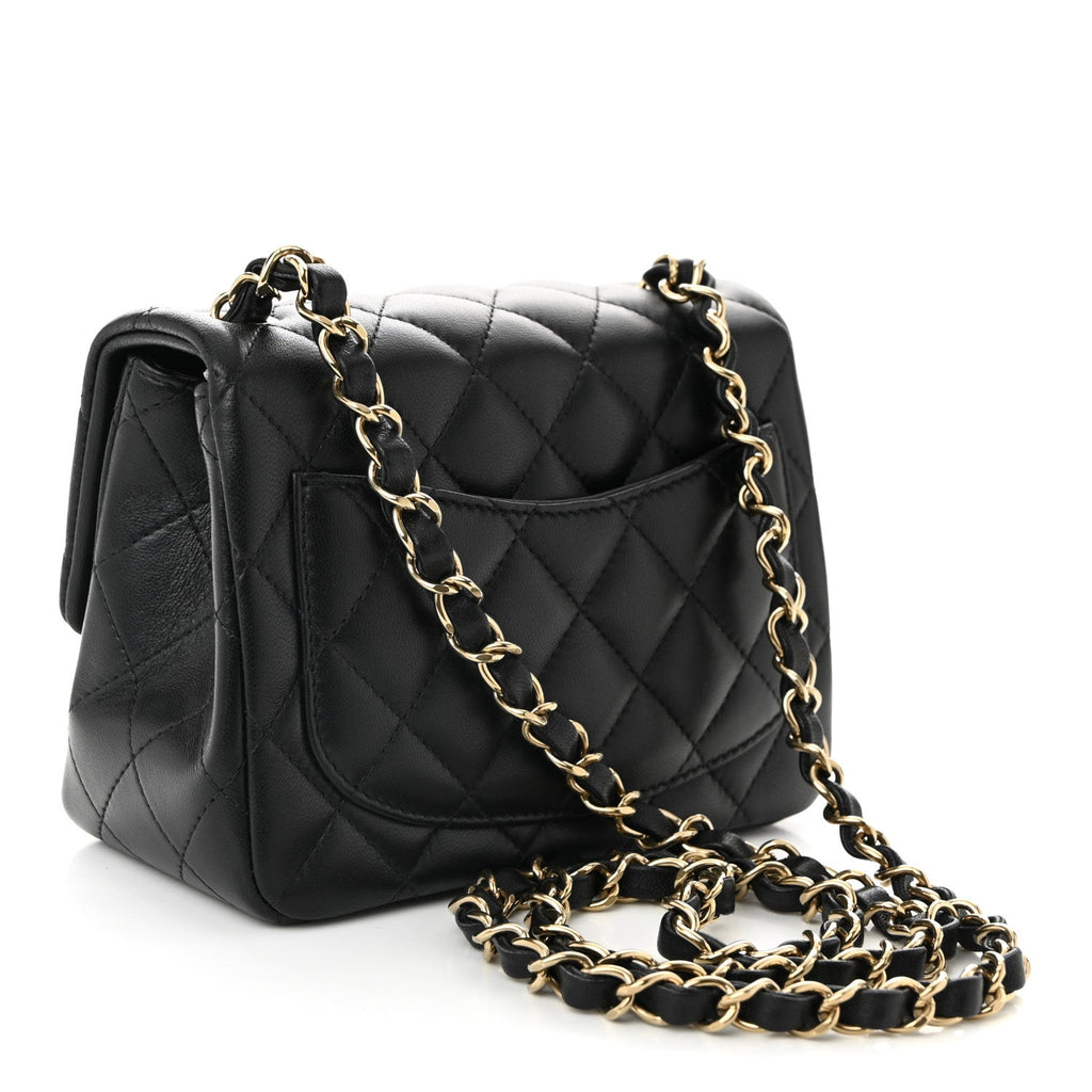 Lambskin Quilted Mini Square Flap Black