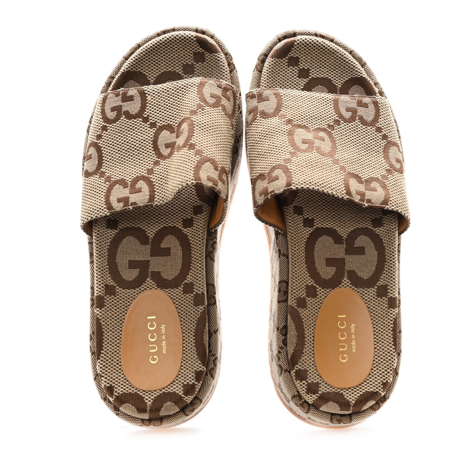 Monogram Maxi GG Angelina Platform 55mm Slide Sandals 39 Camel Ebony