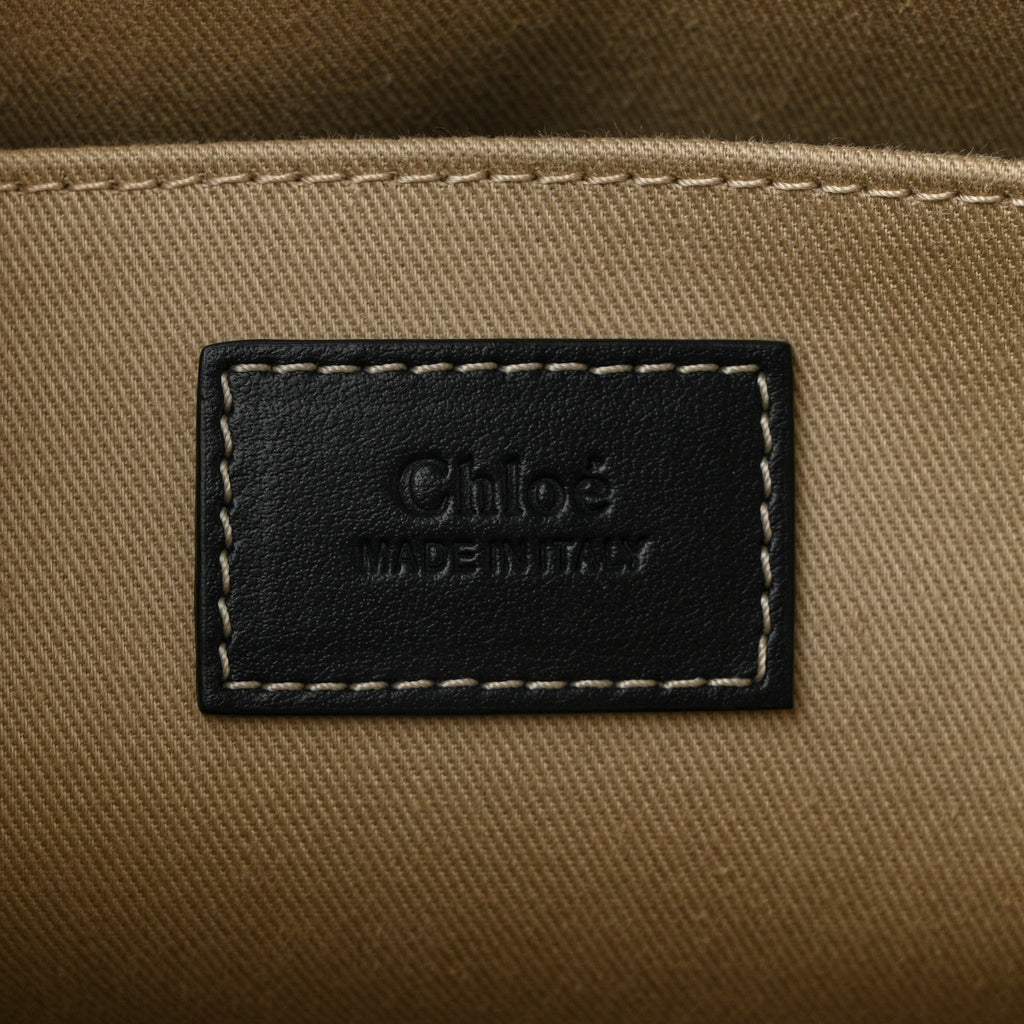 Cotton Calfskin Medium Woody Ribbon Tote Black Blue