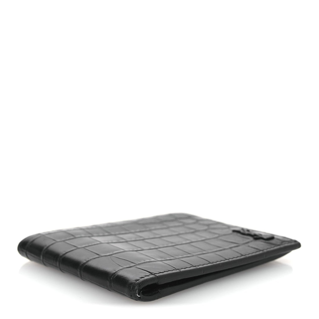 Calfskin Crocodile Embossed Tiny Cassandre East West Wallet Black