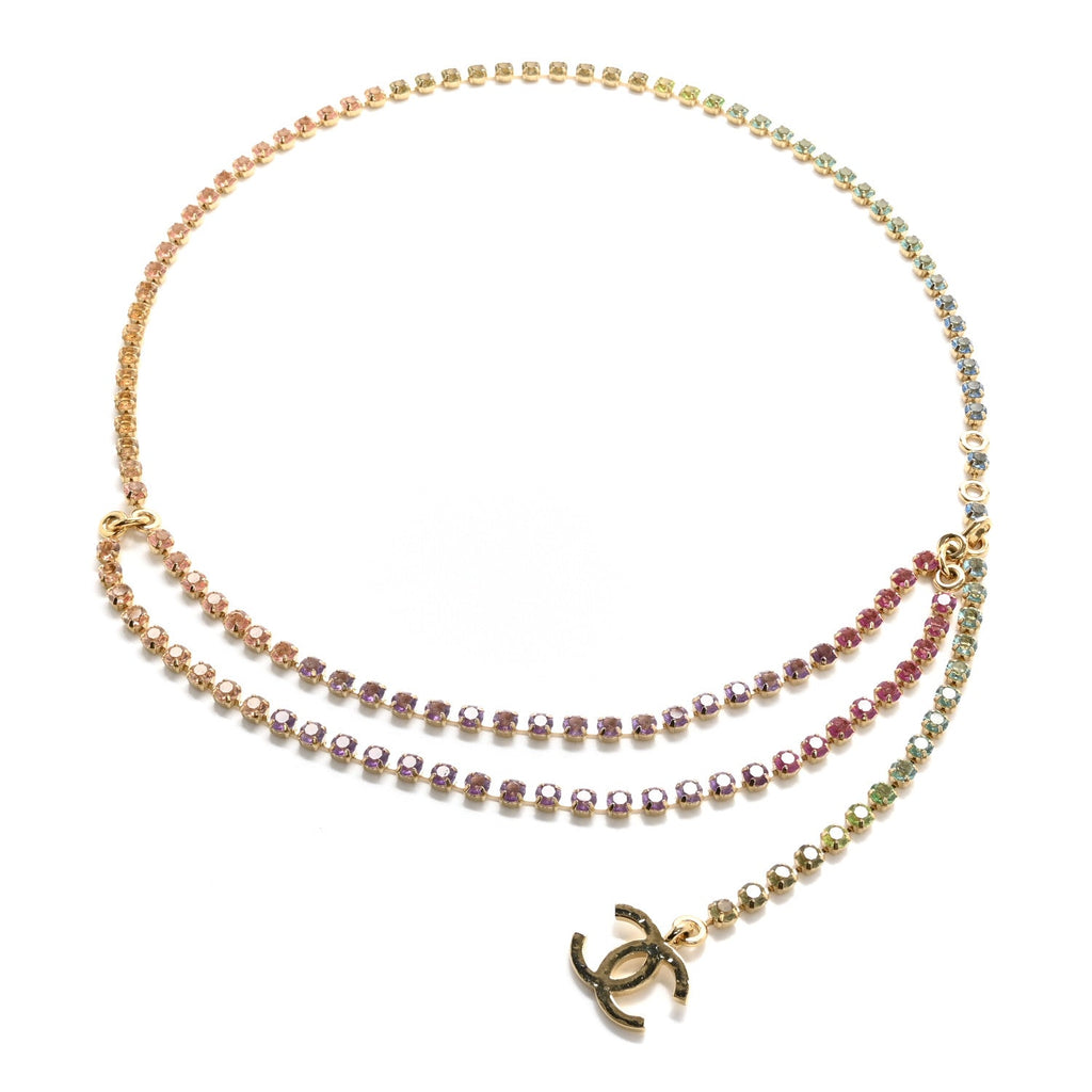 Metal Crystal CC Belt Gold Multicolor