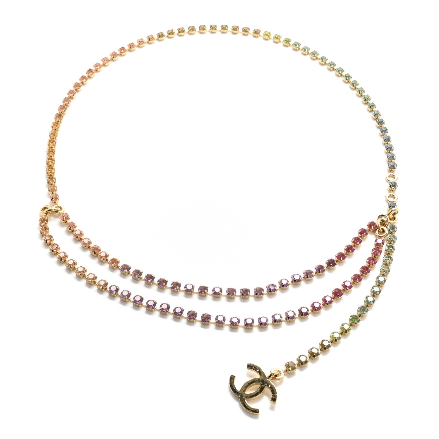 Metal Crystal CC Belt Gold Multicolor