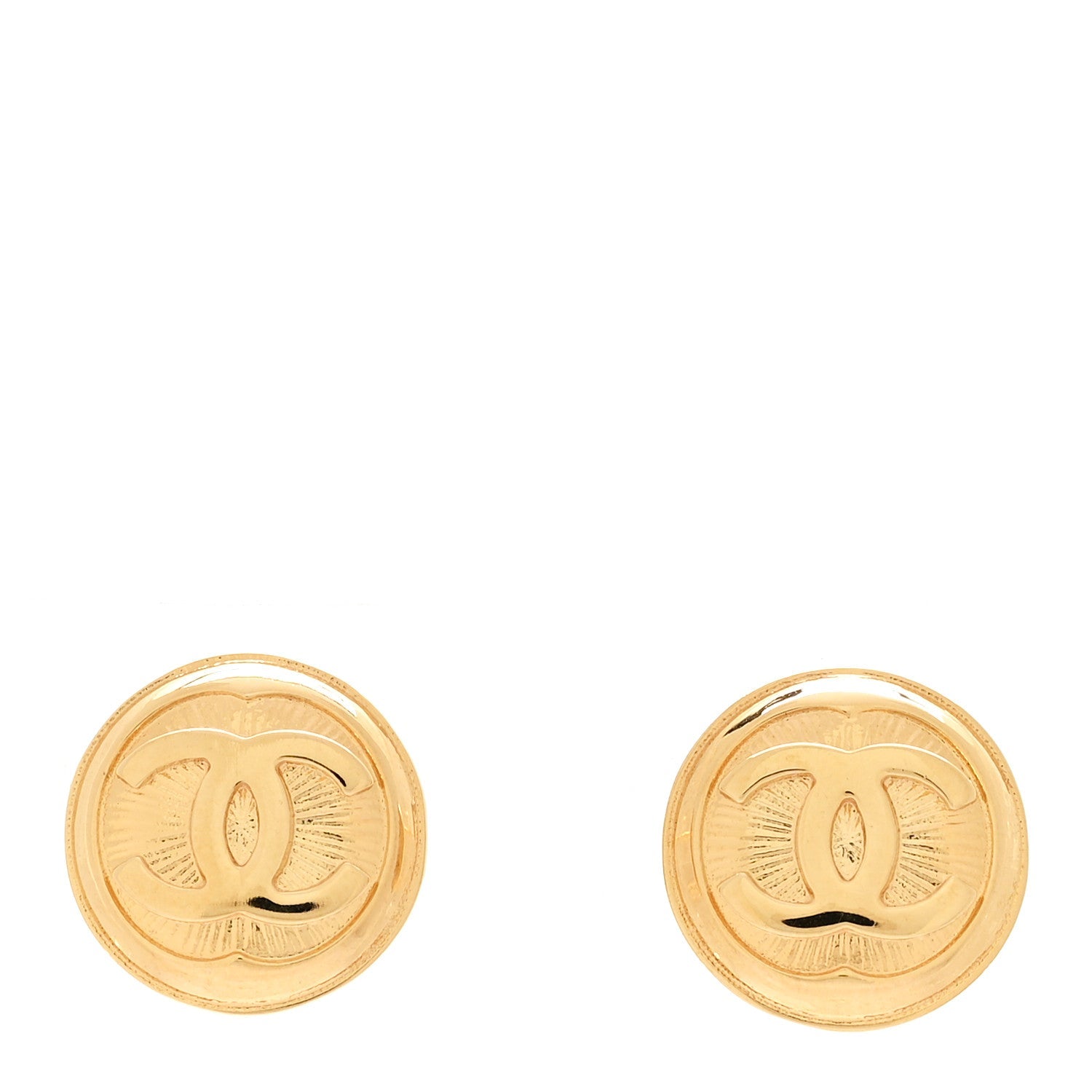 Metal Round CC Earrings Gold