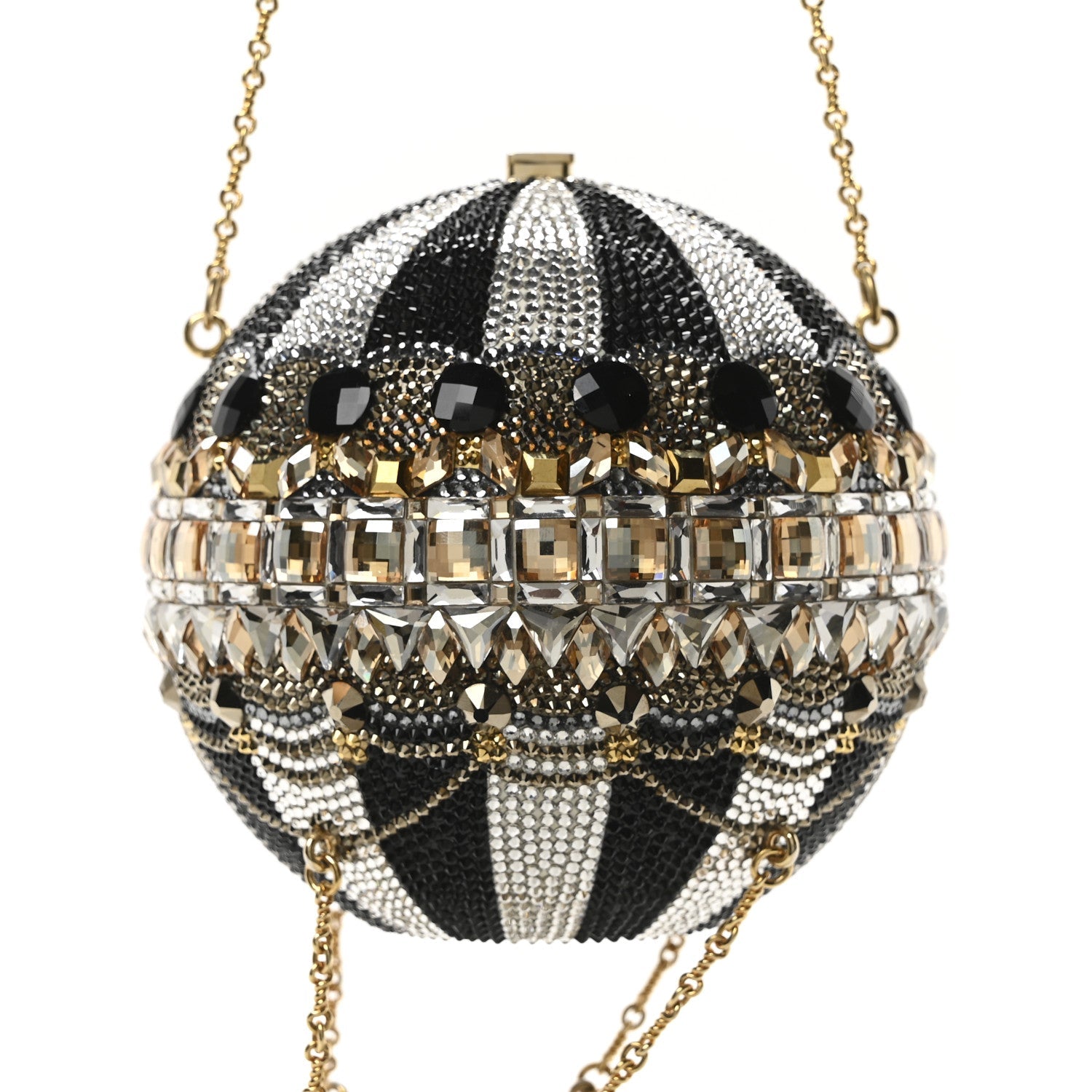 Crystal Pearl Amelia Hot Air Balloon Minaudiere Clutch Gold