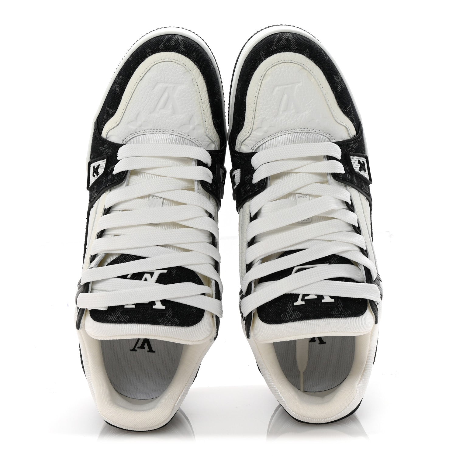 Calfskin Embossed Monogram Denim Mens LV Trainer Sneakers 9 Black