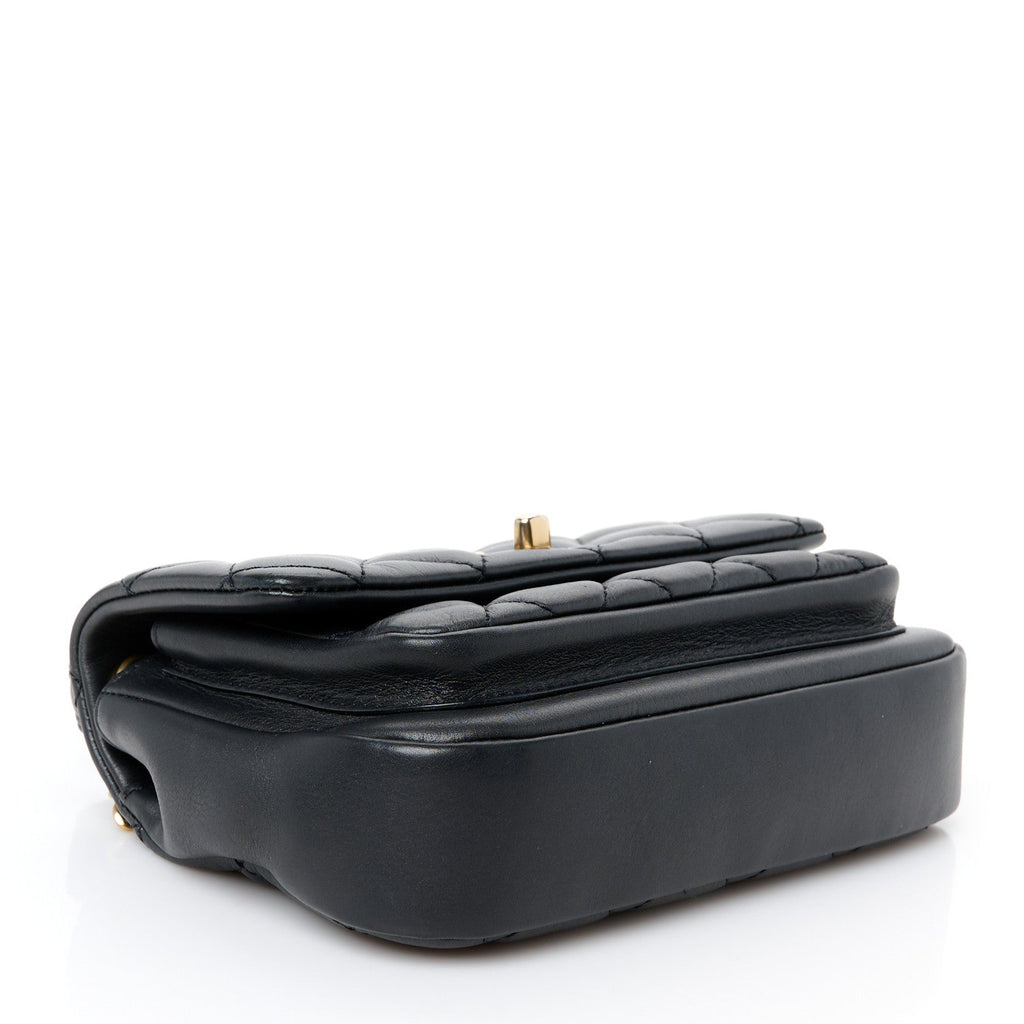 Calfskin Quilted Top Handle Flap Black