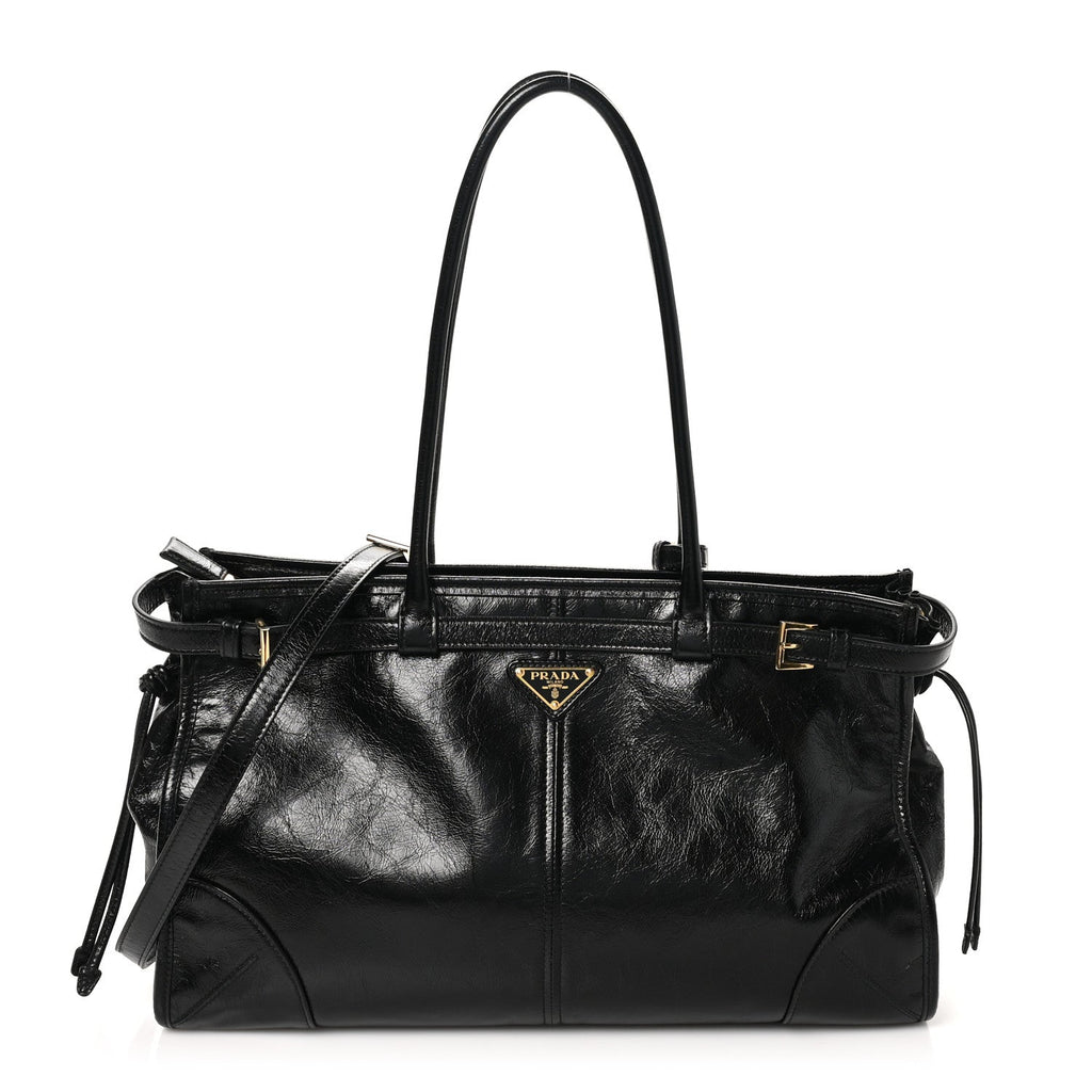 Glossy Calfskin Triangle Large Bonnie Shoulder Bag Black