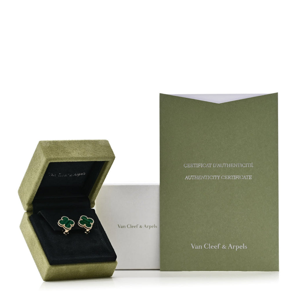 18K Yellow Gold Malachite Vintage Alhambra Earrings