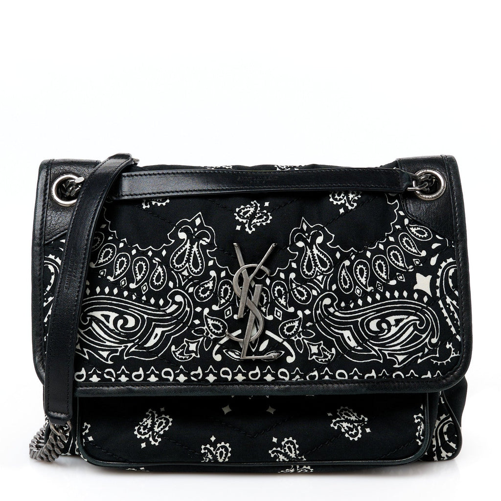 Cotton Bandana Monogram Medium Niki Chain Satchel Black White