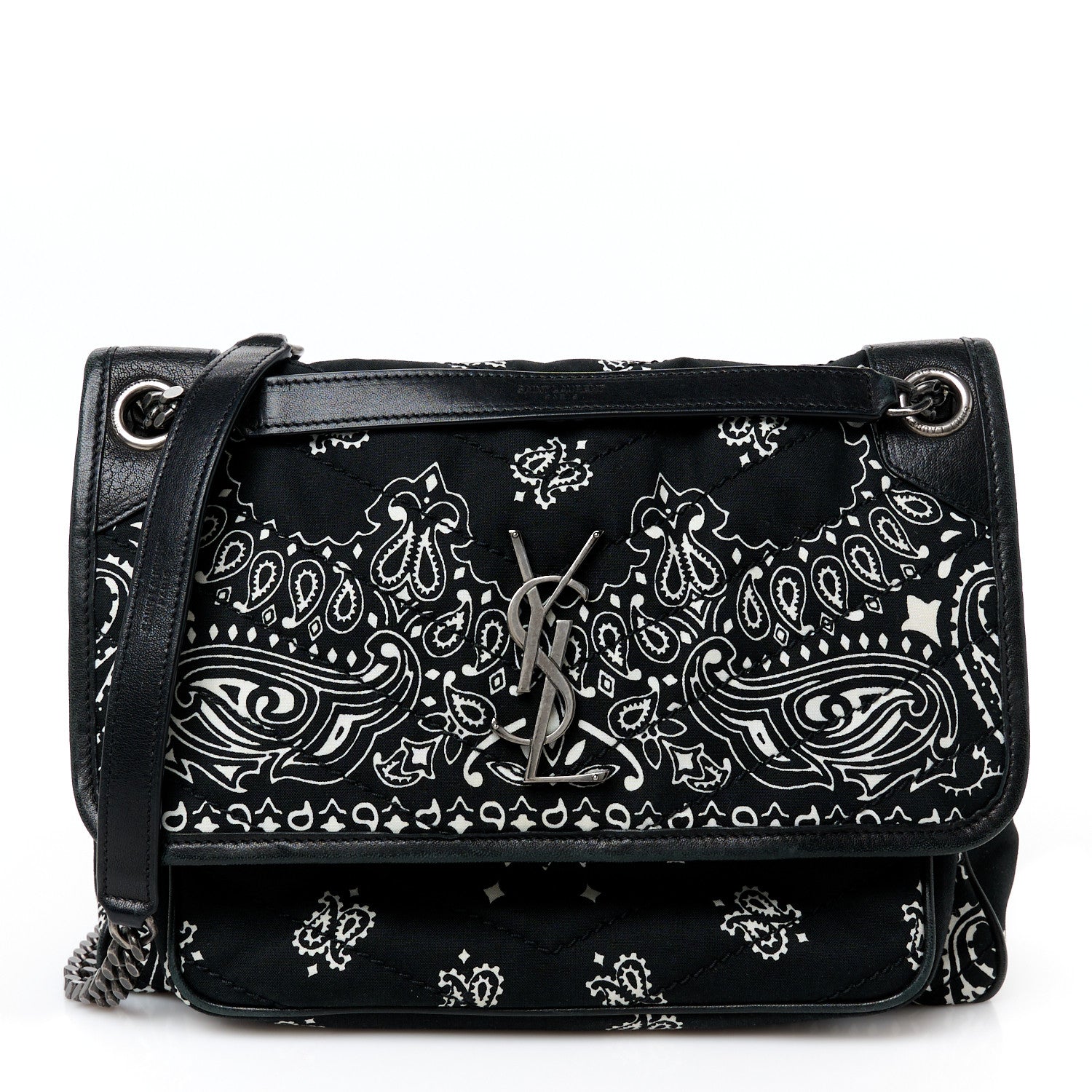 Cotton Bandana Monogram Medium Niki Chain Satchel Black White