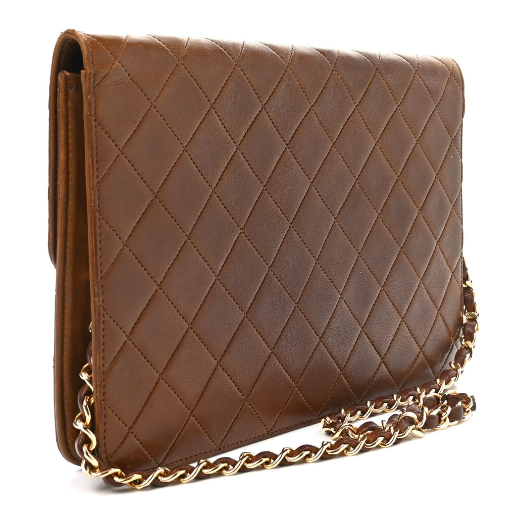 Lambskin Quilted Medium Single Flap Brown