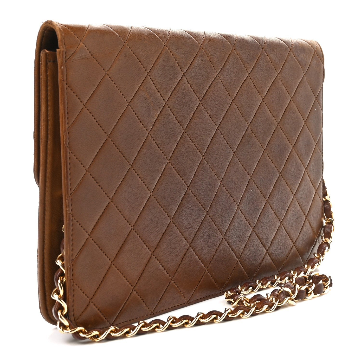 Lambskin Quilted Medium Single Flap Brown