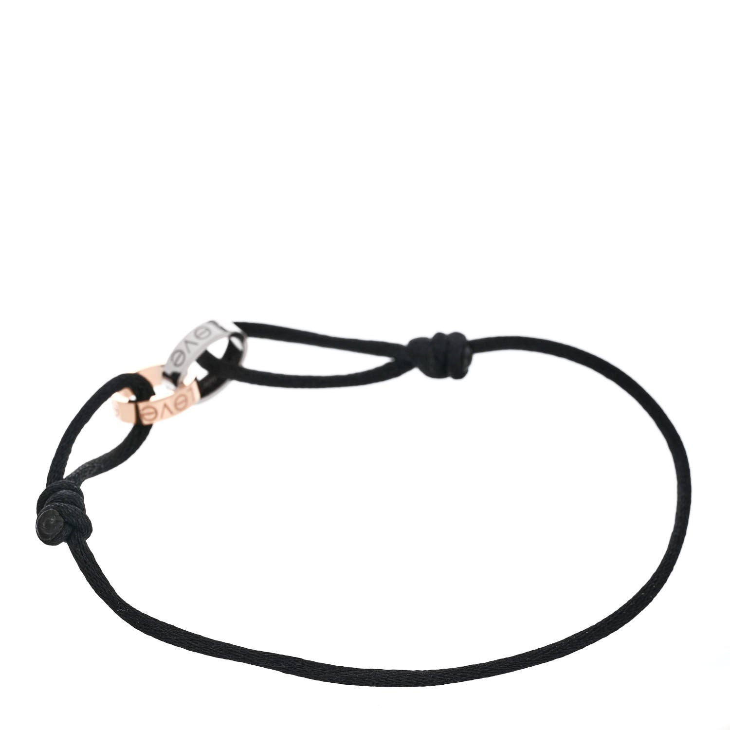 18K White Pink Gold Charity LOVE Adjustable Cord Bracelet Black