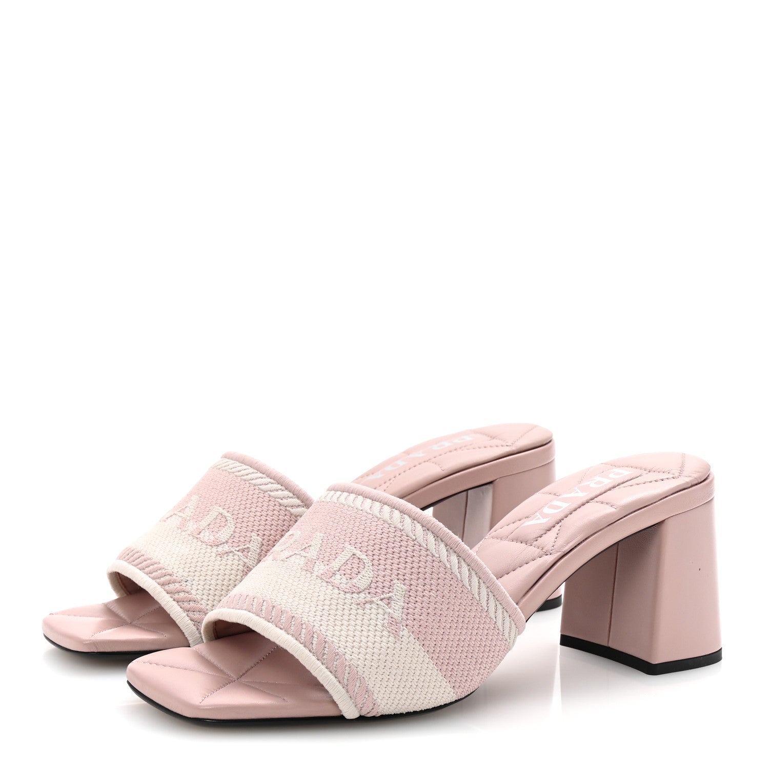 Fabric Logo Embroidered 65mm Block Heel Slide Sandals 38 Alabastro Talco