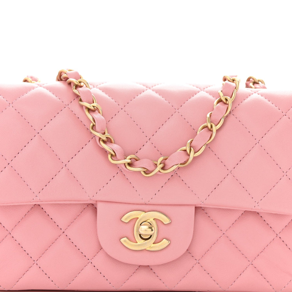 Lambskin Quilted Mini Rectangular Flap Pink