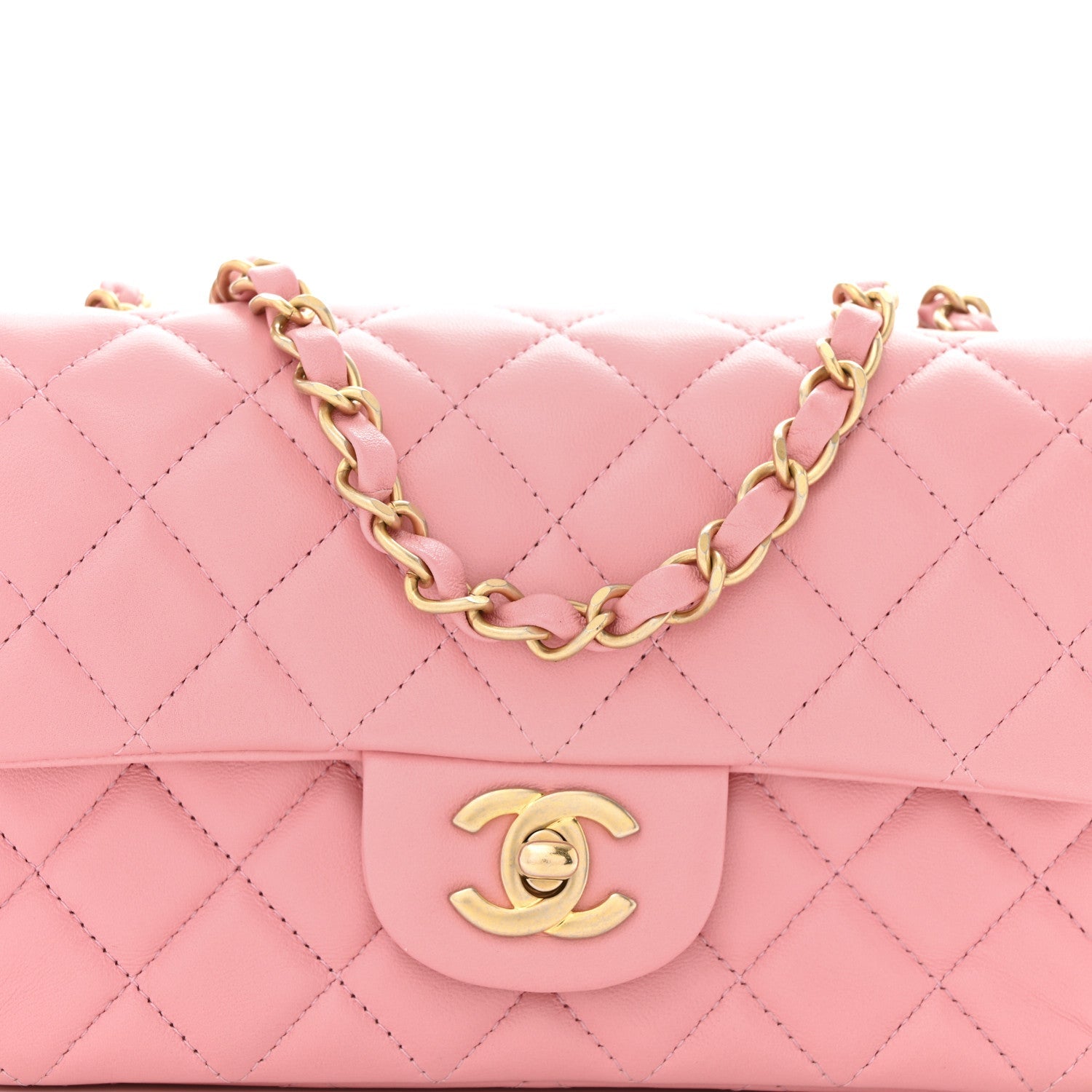 Lambskin Quilted Mini Rectangular Flap Pink