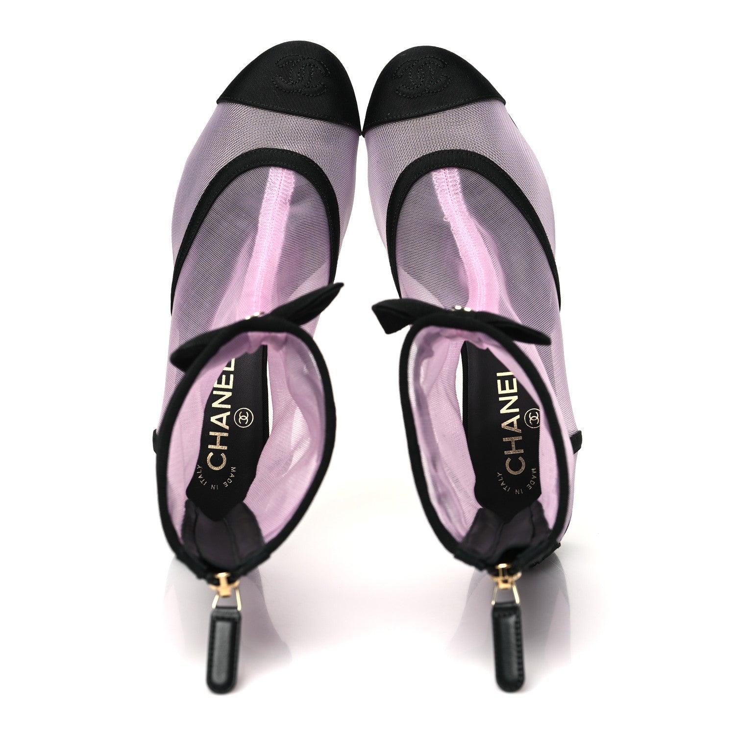 Mesh Grosgrain CC Cap Toe Ankle Boots 38.5 Light Pink Black