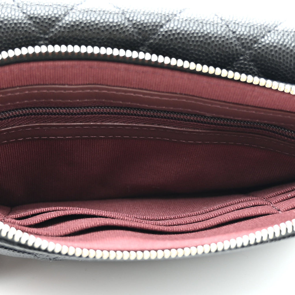 Caviar Quilted Flap Phone Holder With Chain Black