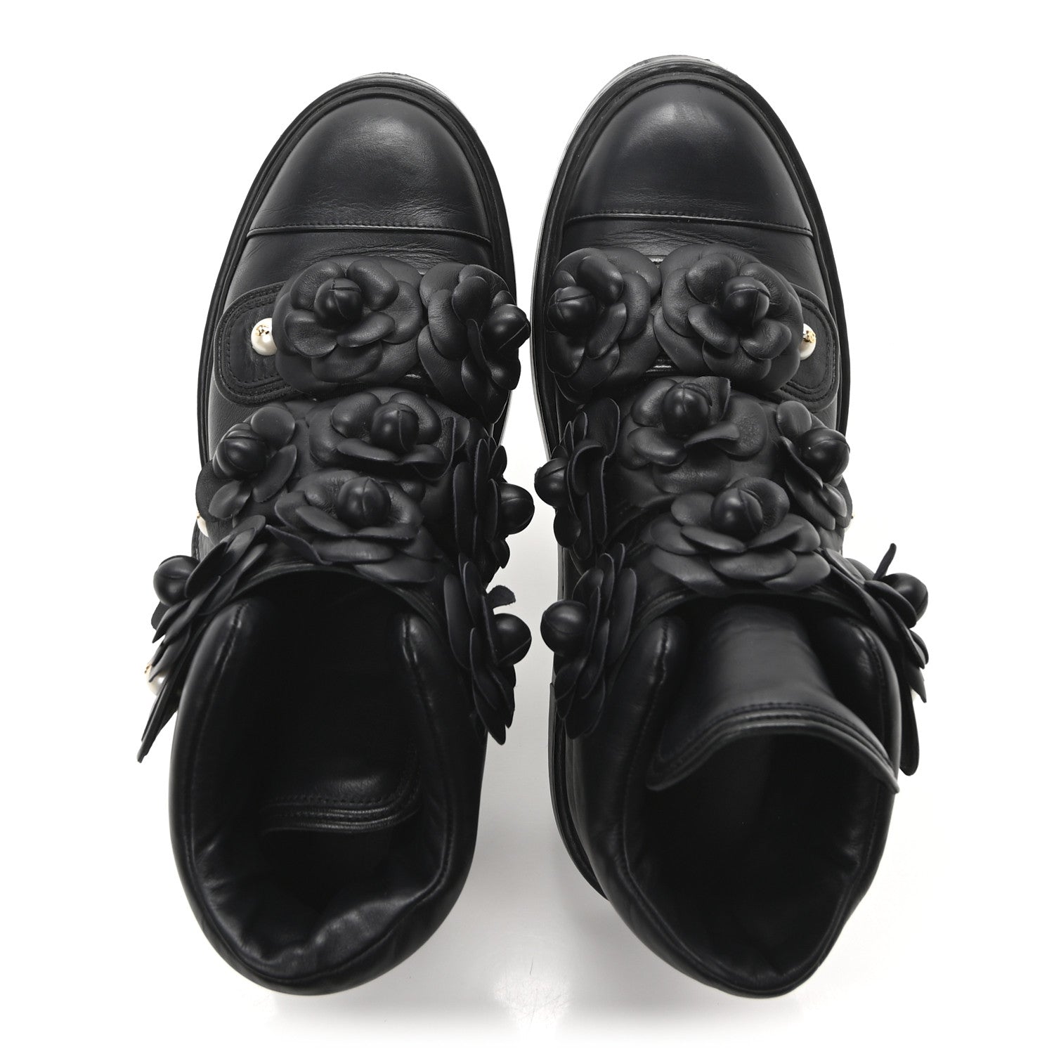 Calfskin Camellia High Top Sneakers 38.5 Navy