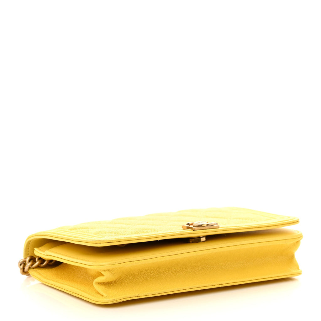 Caviar Quilted Boy Wallet On Chain WOC Yellow