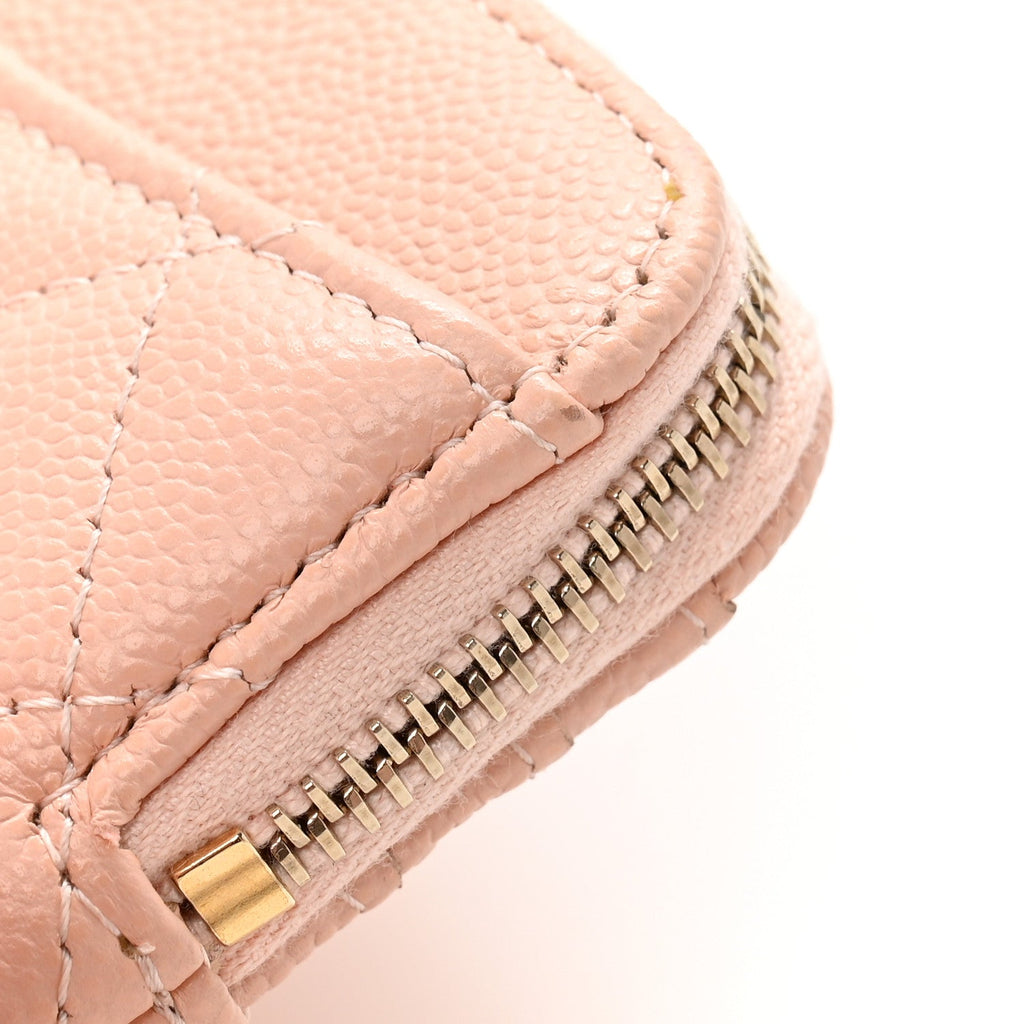 Caviar Quilted Zip Card Holder Wallet Light Pink