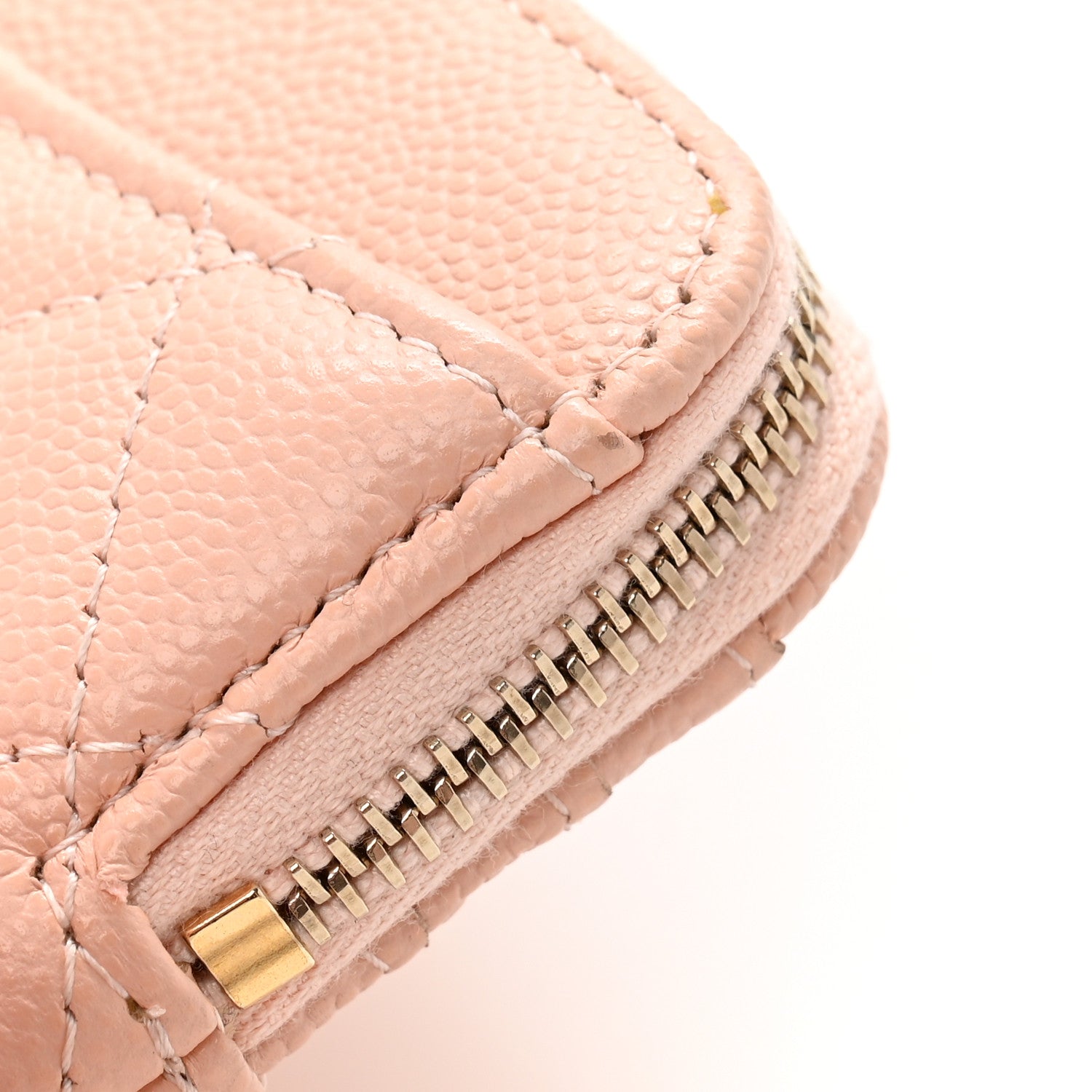 Caviar Quilted Zip Card Holder Wallet Light Pink