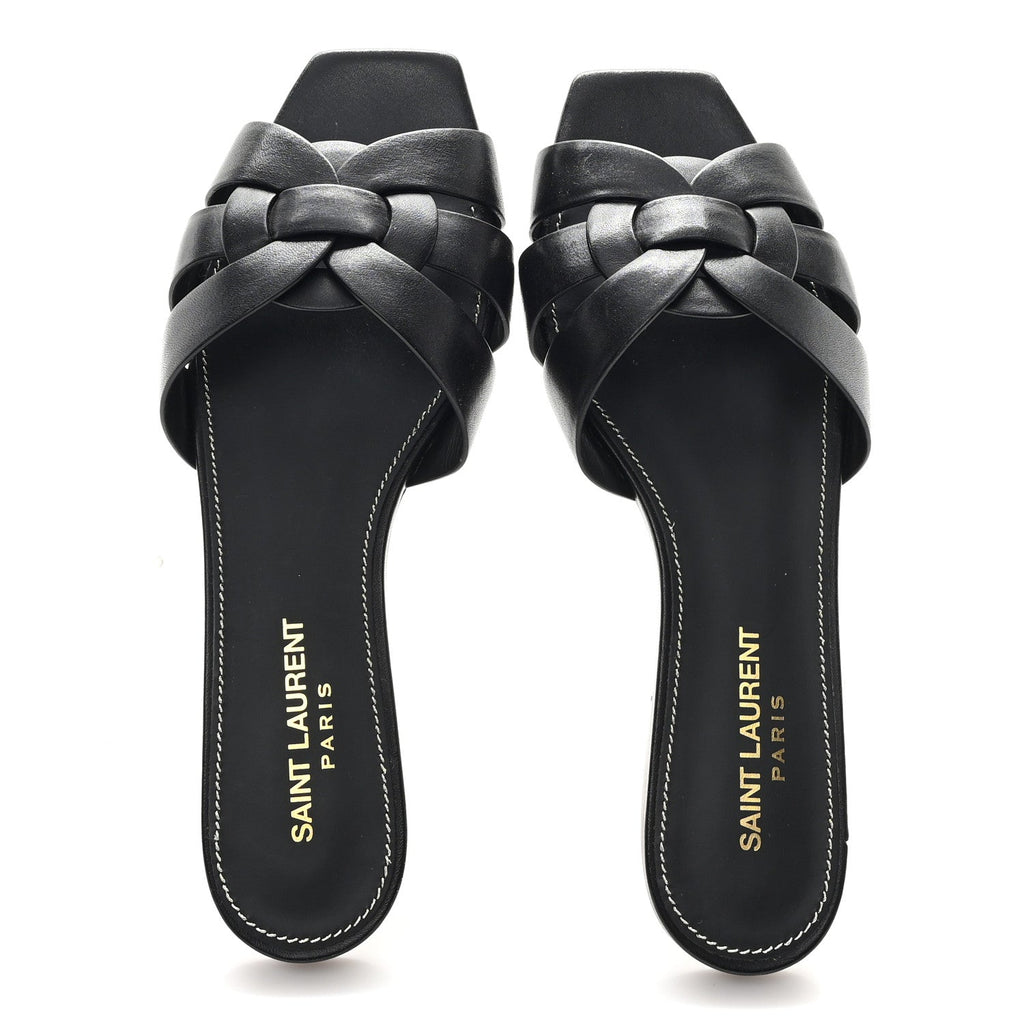 Calfskin Tribute 05 Slide Sandals 36.5 Black