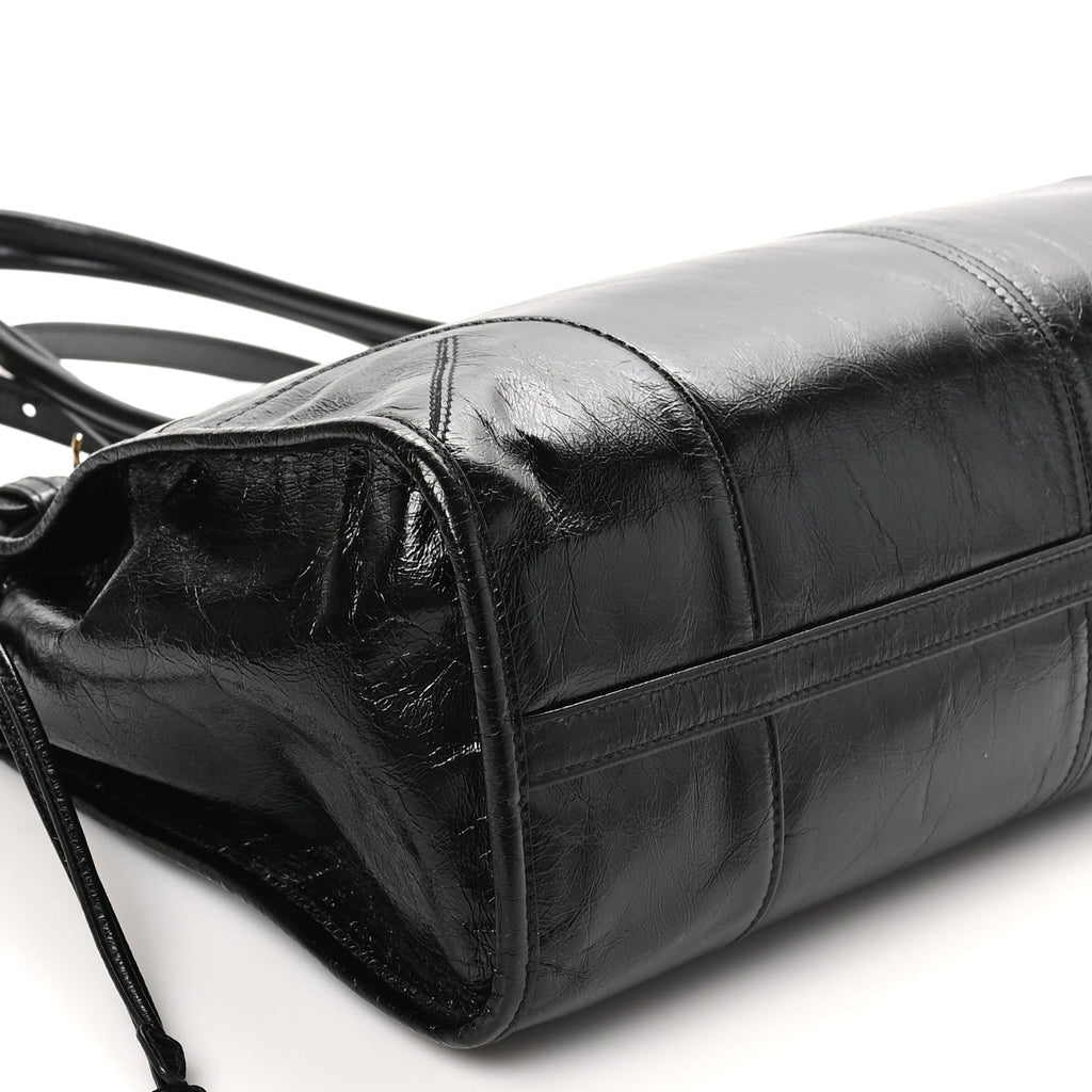 Glossy Calfskin Triangle Large Bonnie Shoulder Bag Black