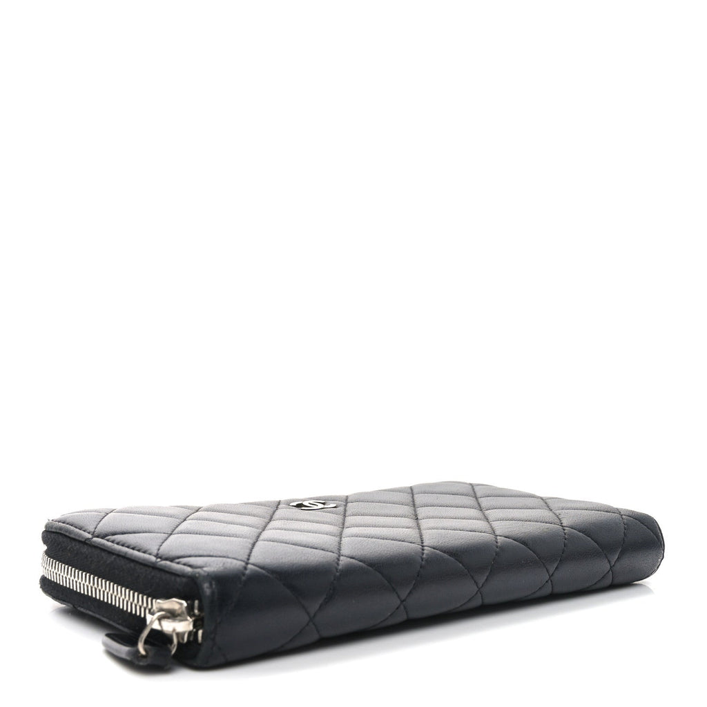 Lambskin Quilted Large Gusset Zip Around Wallet Black