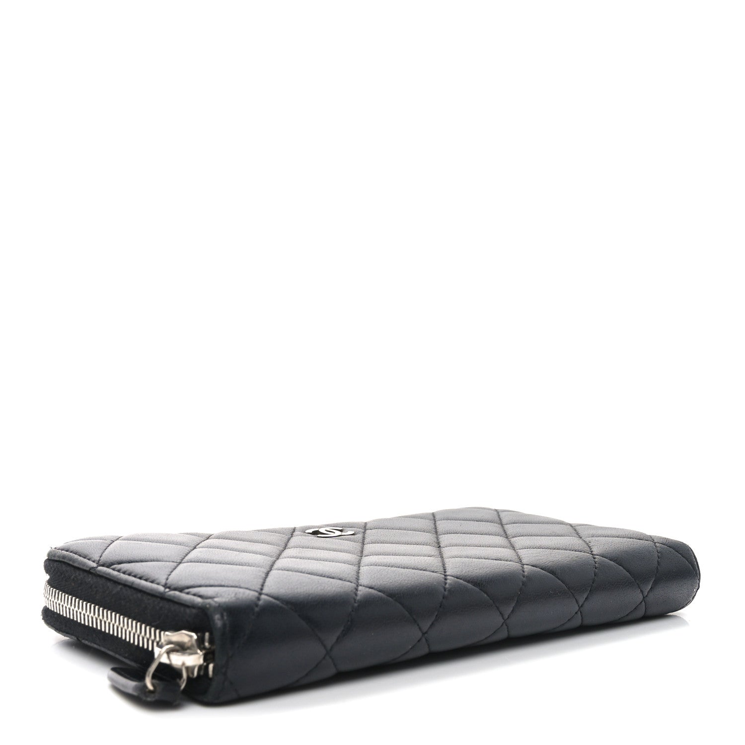 Lambskin Quilted Large Gusset Zip Around Wallet Black