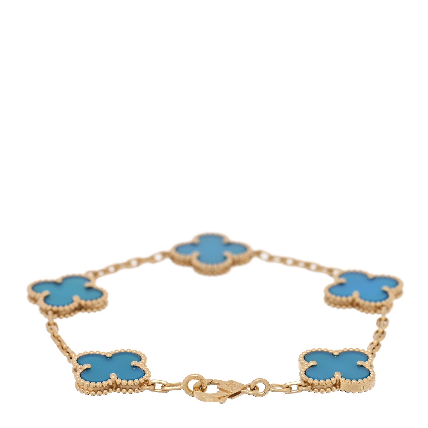 18K Yellow Gold Blue Agate 5 Motifs Vintage Alhambra Bracelet
