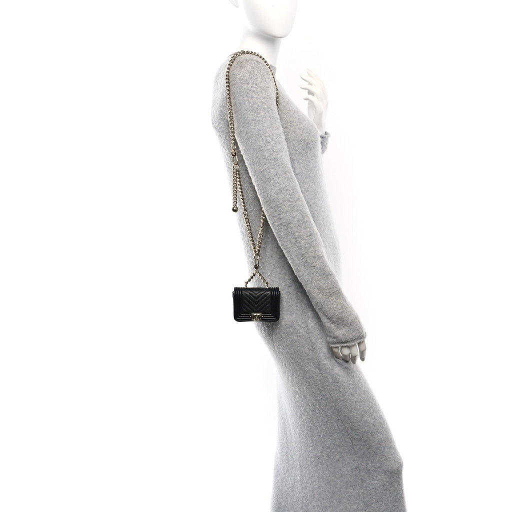 Caviar Chevron Quilted Boy Flap Waist Belt Bag Black