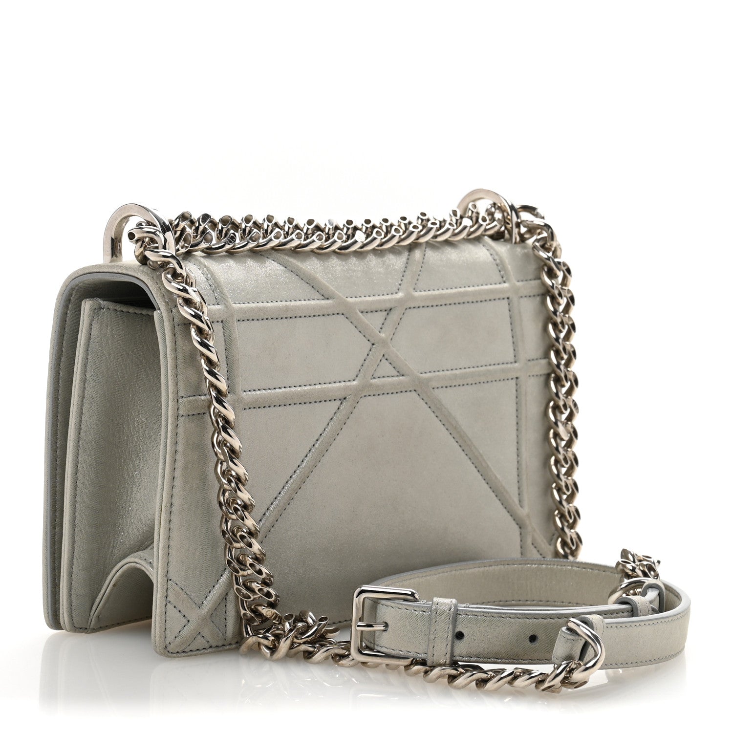 Metallic Calfskin Small Diorama Flap Bag Silver