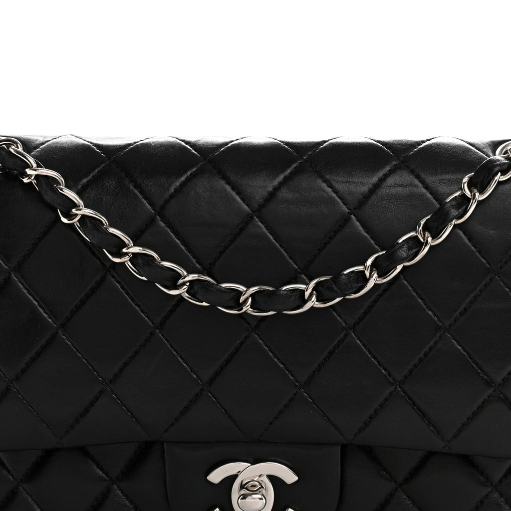 Lambskin Quilted Medium Double Flap Black