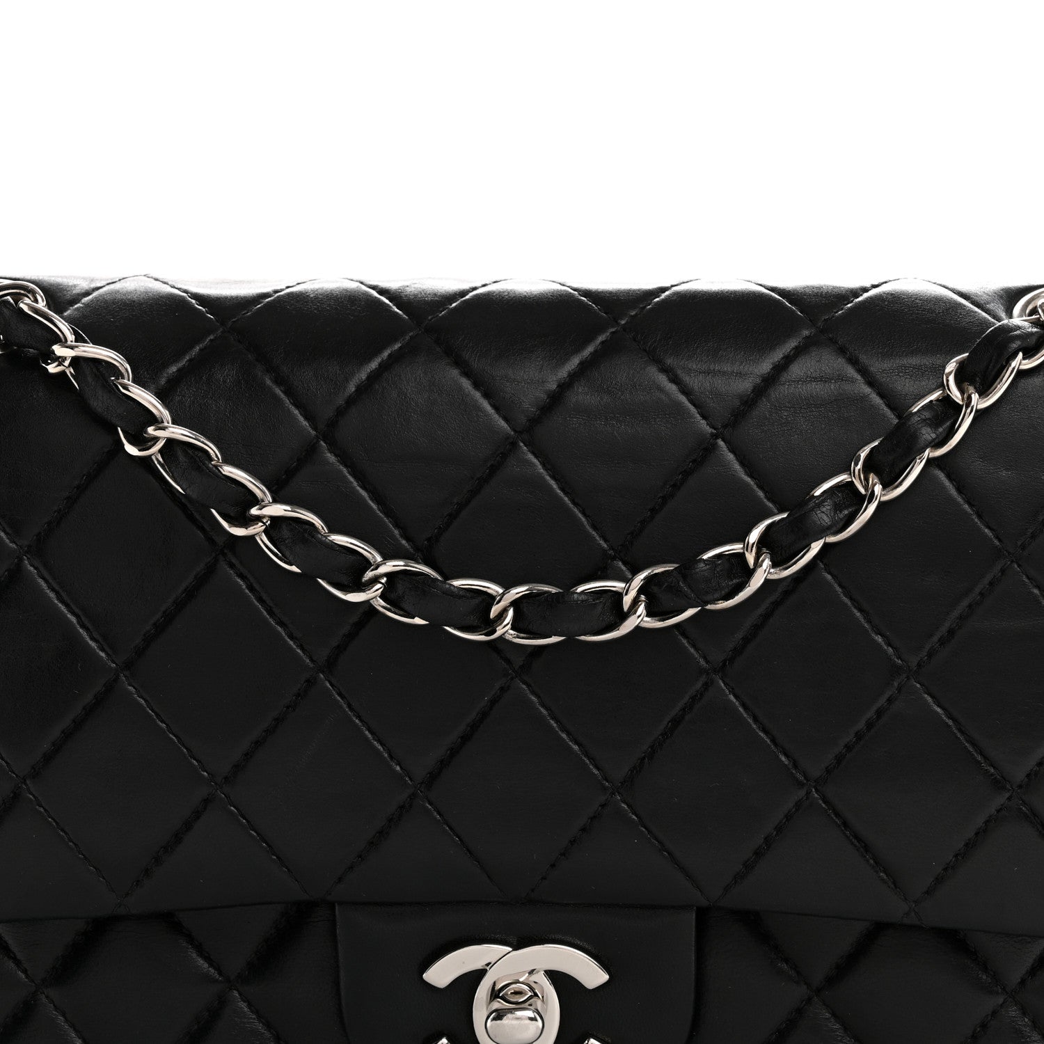 Lambskin Quilted Medium Double Flap Black