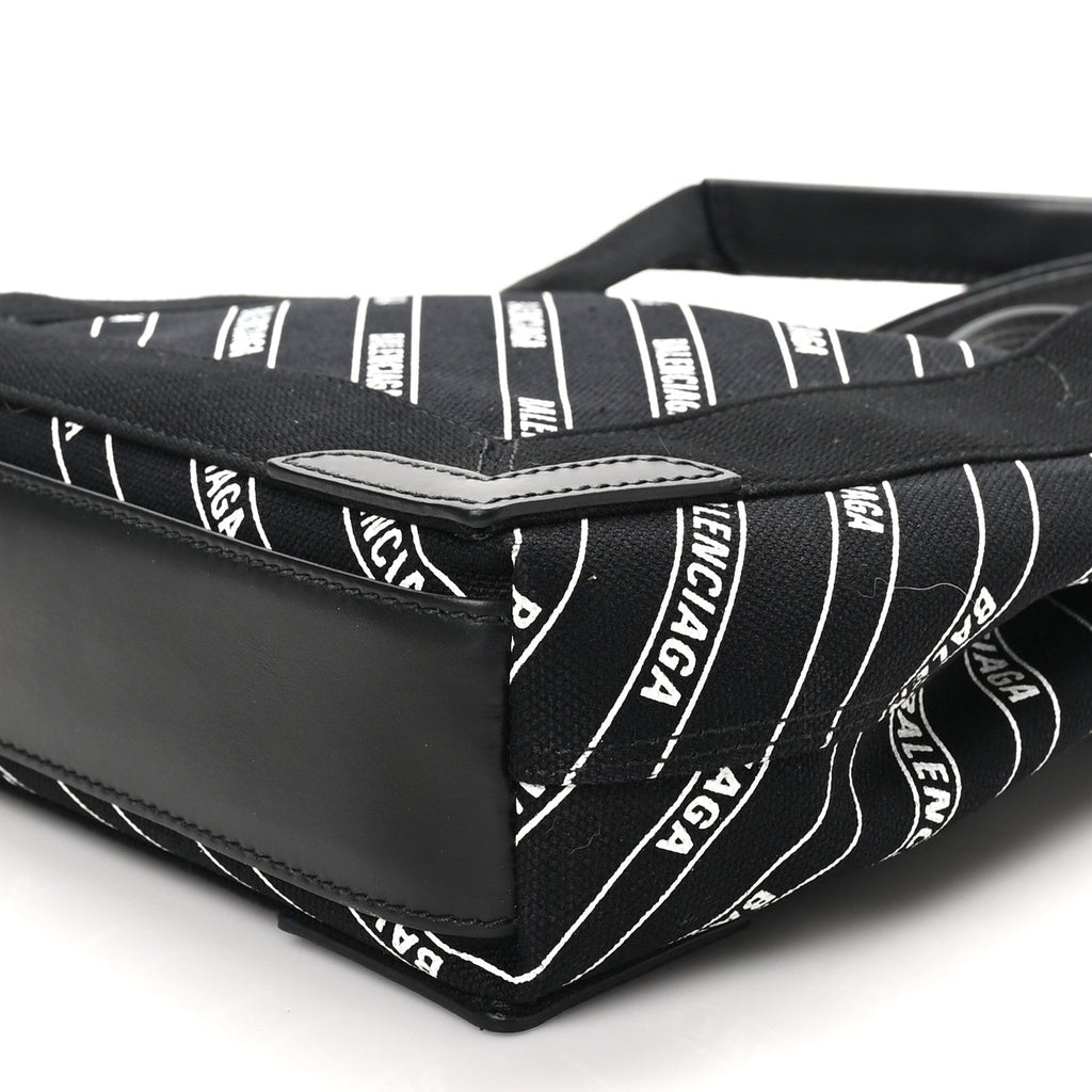 Cotton Canvas Calfskin Logo Print Navy Cabas XS Black White