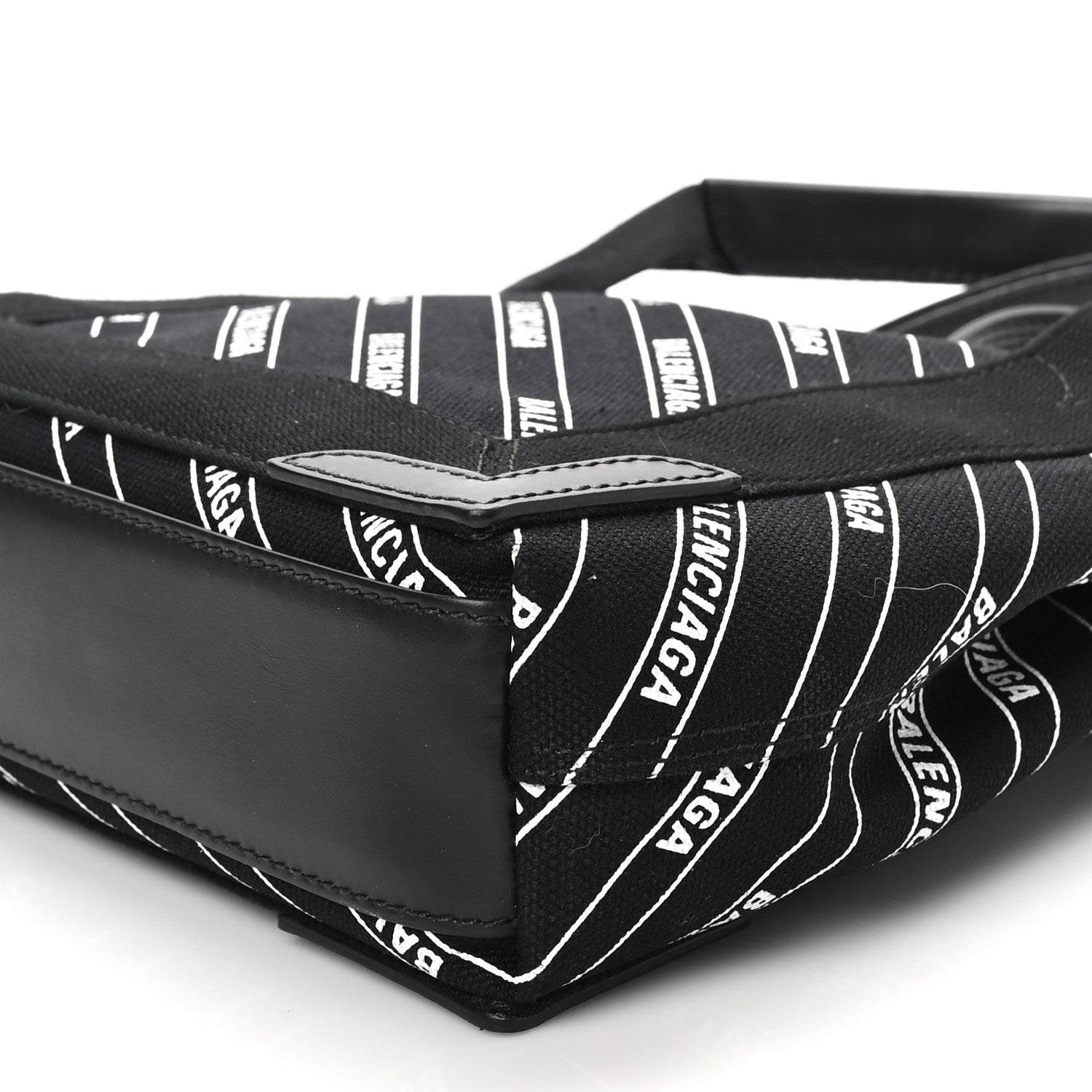 Cotton Canvas Calfskin Logo Print Navy Cabas XS Black White