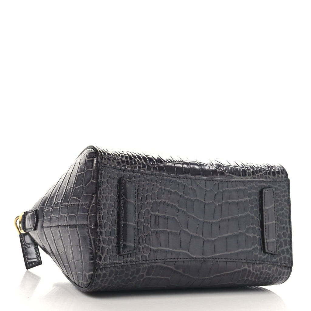 Calfskin Crocodile Embossed Mini Antigona Storm Grey