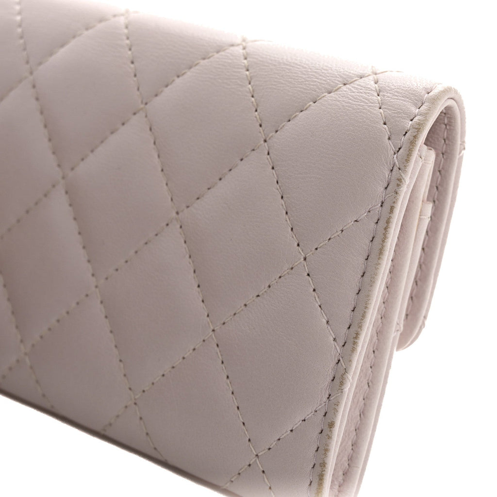 Lambskin Quilted Flap Card Holder Light Pink
