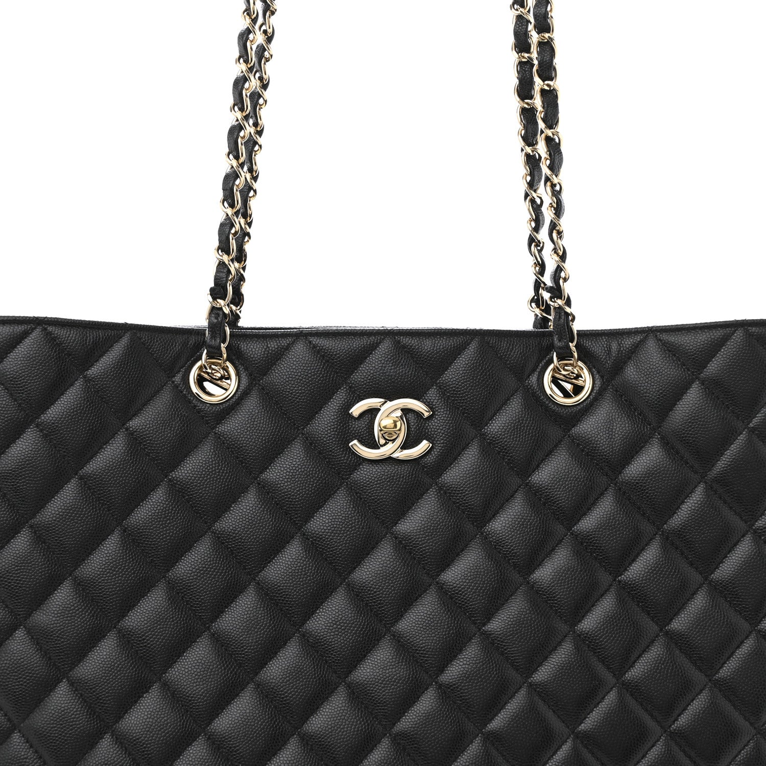 Caviar Quilted Large Shopping Tote Black