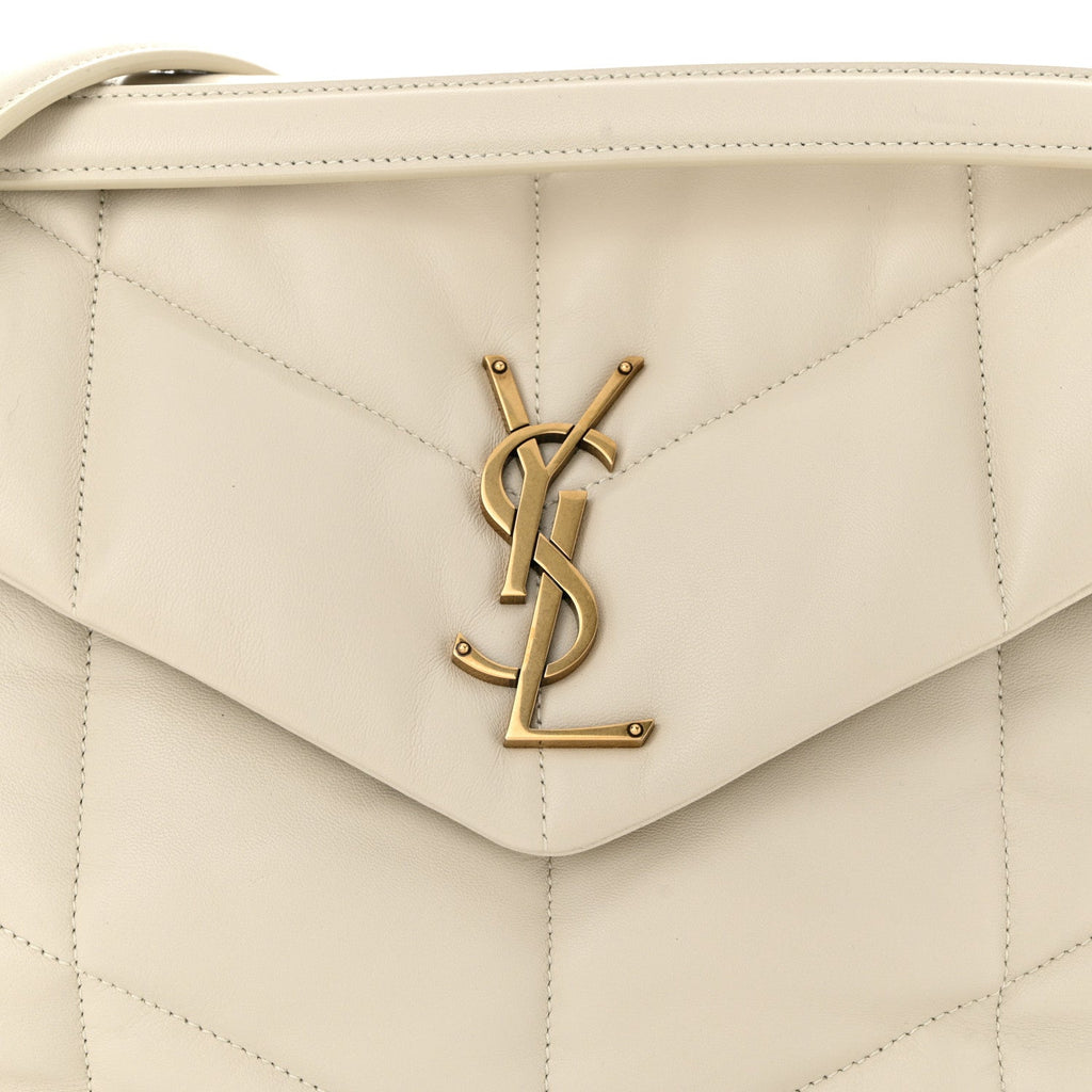 Lambskin Quilted Medium Loulou Puffer Monogram Chain Satchel Crema Soft