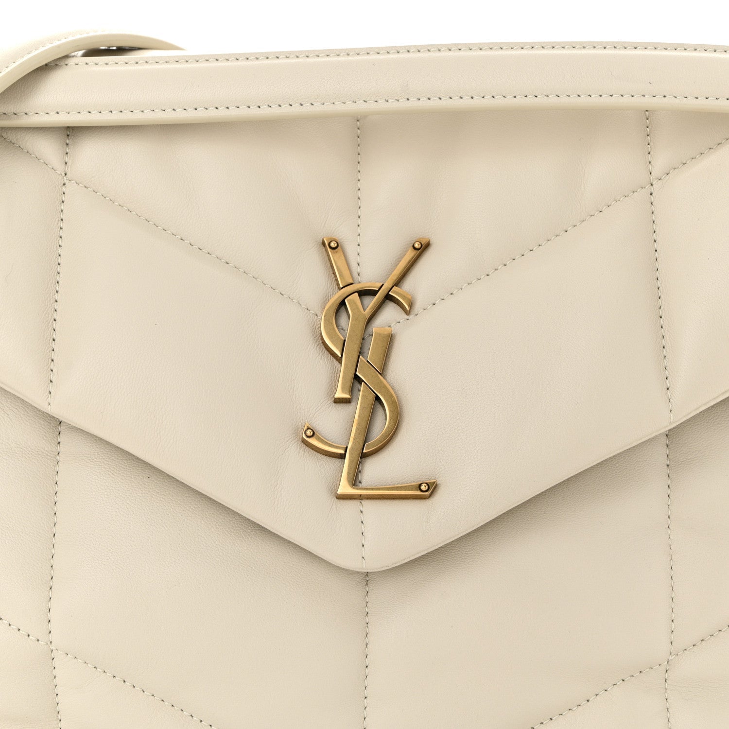 Lambskin Quilted Medium Loulou Puffer Monogram Chain Satchel Crema Soft