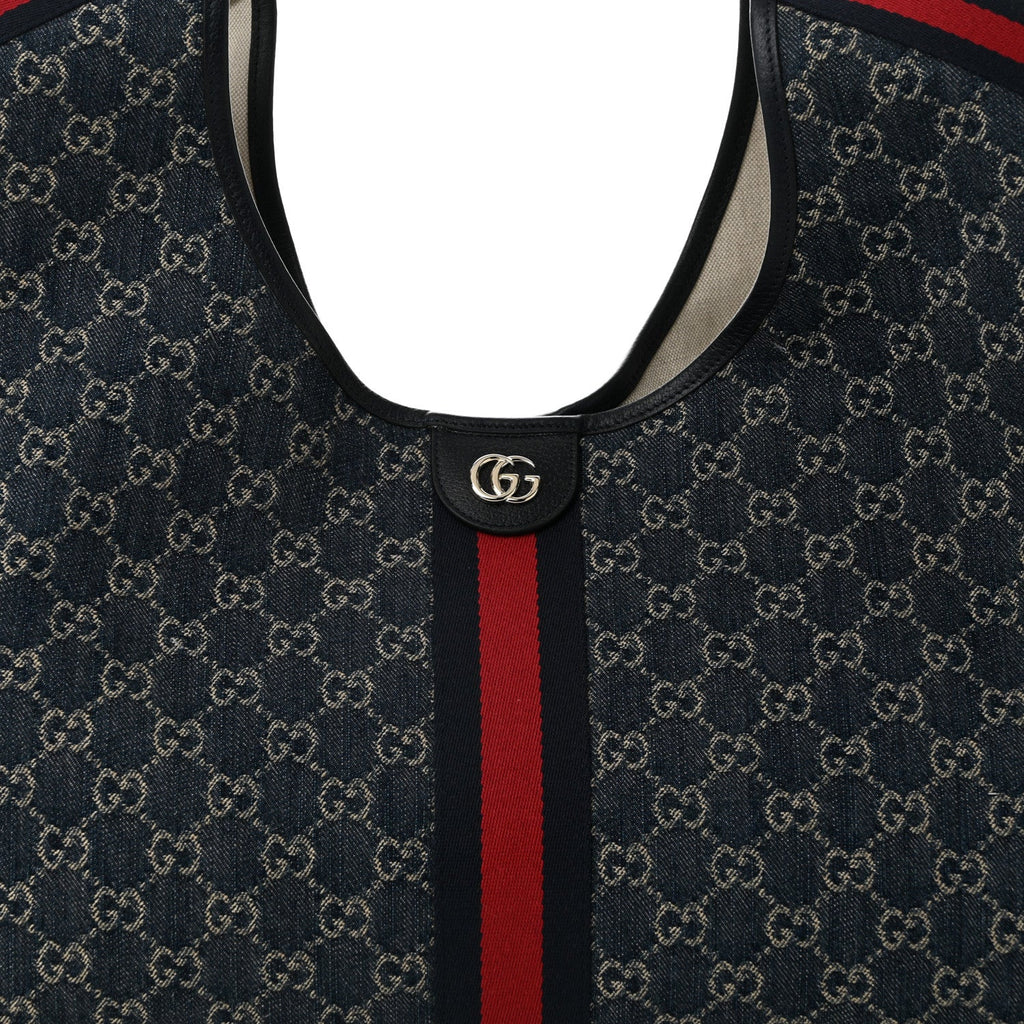 Denim GG Monogram Web Large Giglio Tote Blue