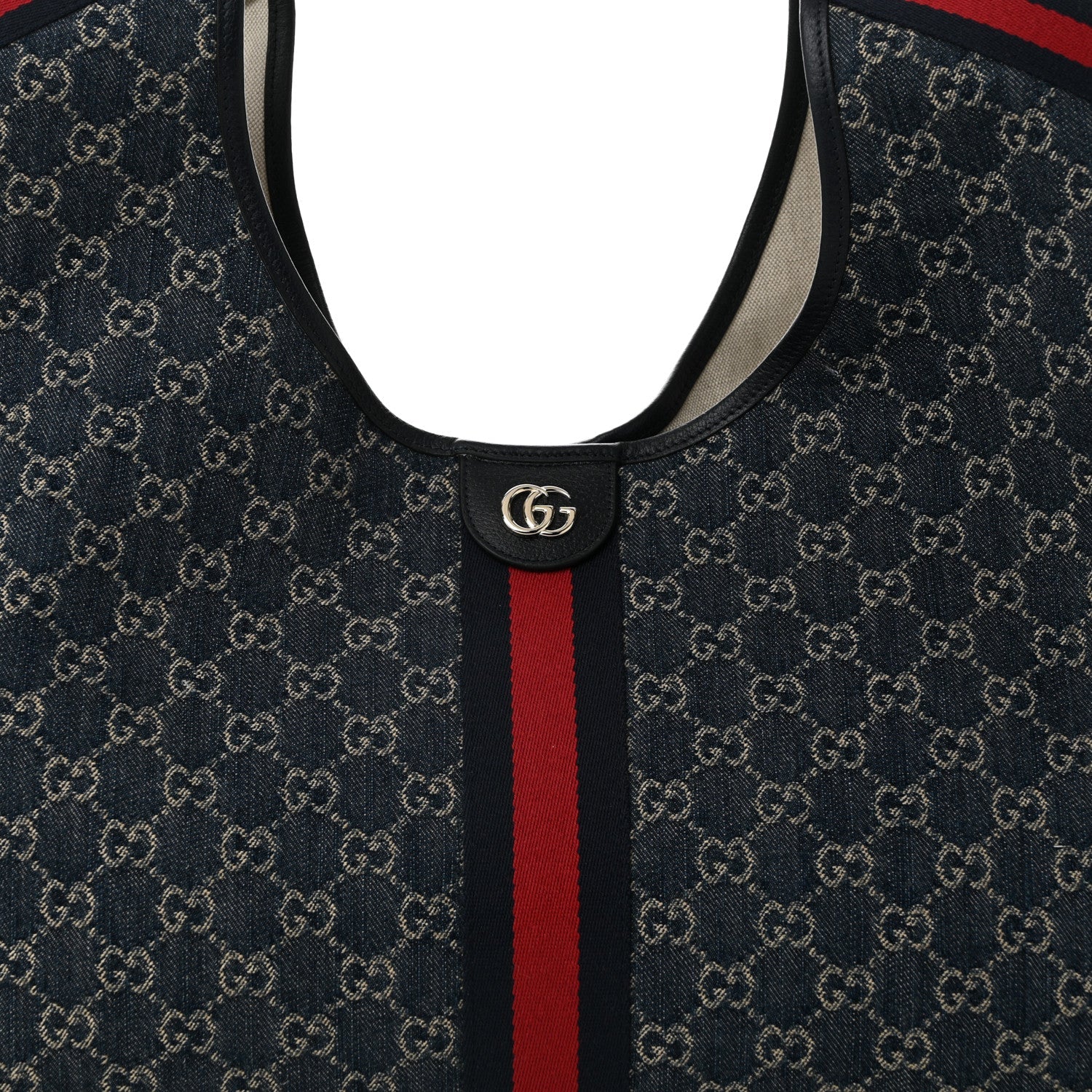 Denim GG Monogram Web Large Giglio Tote Blue