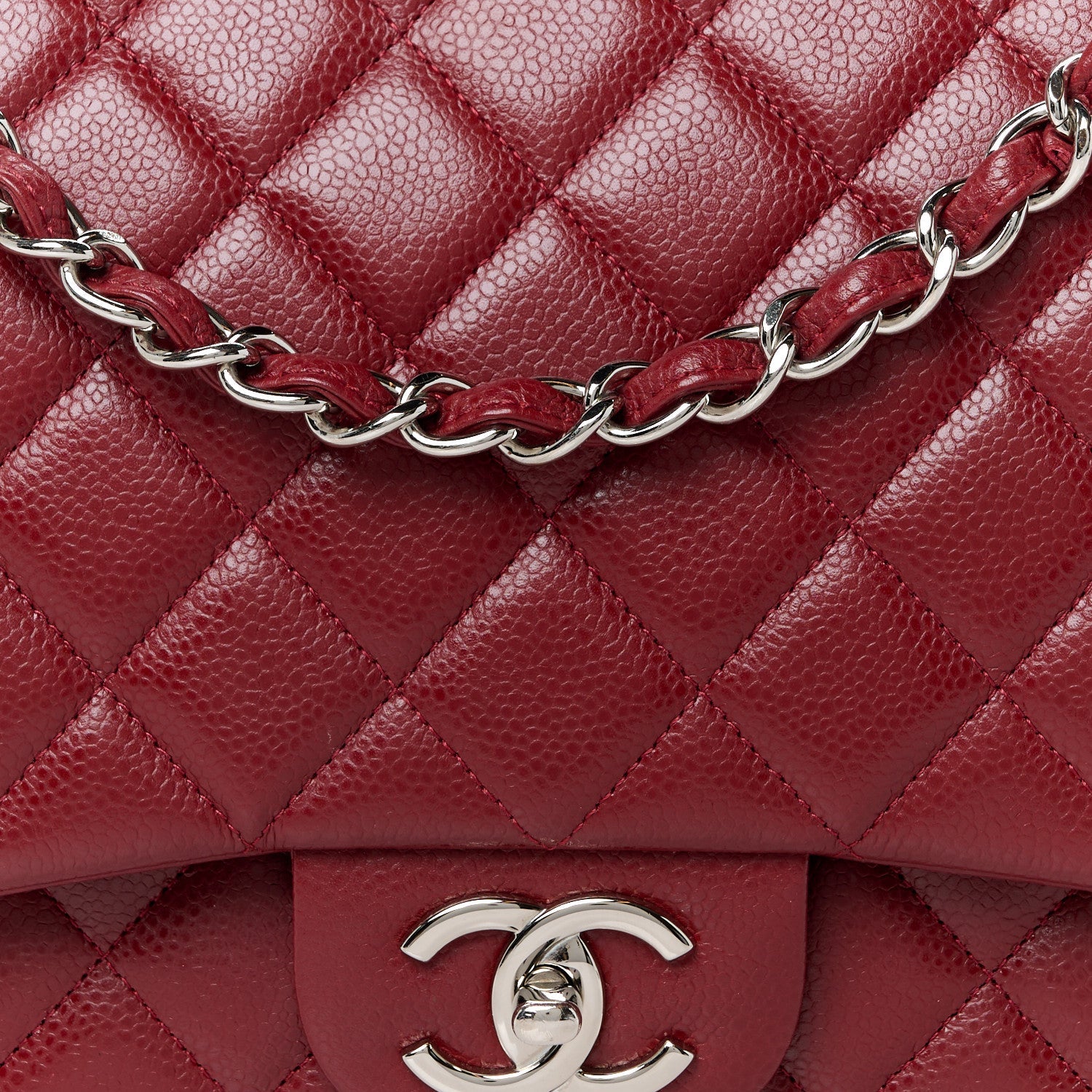 Caviar Quilted Maxi Double Flap Dark Red