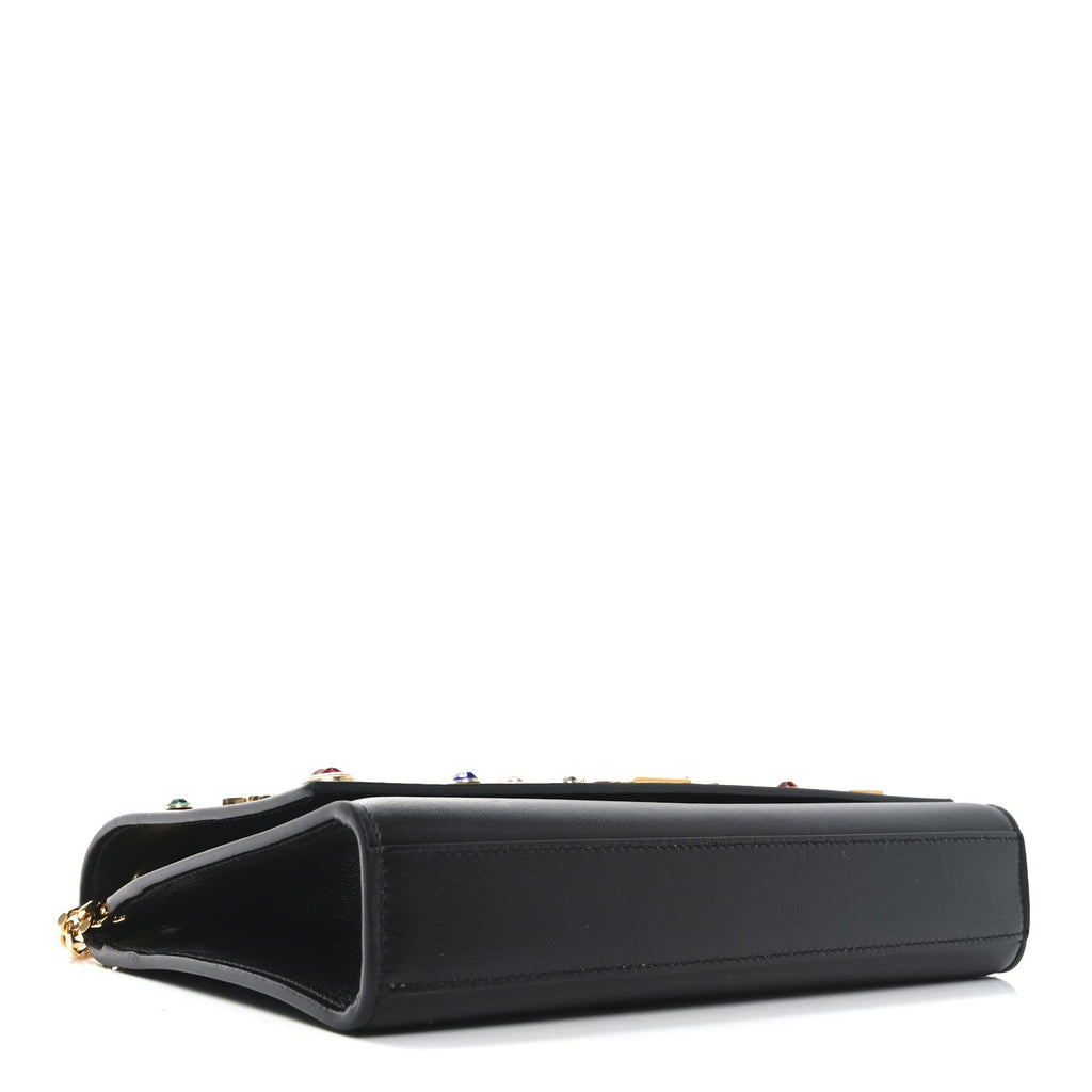 Calfskin Crystal Medium Monogram Kate Satchel Black