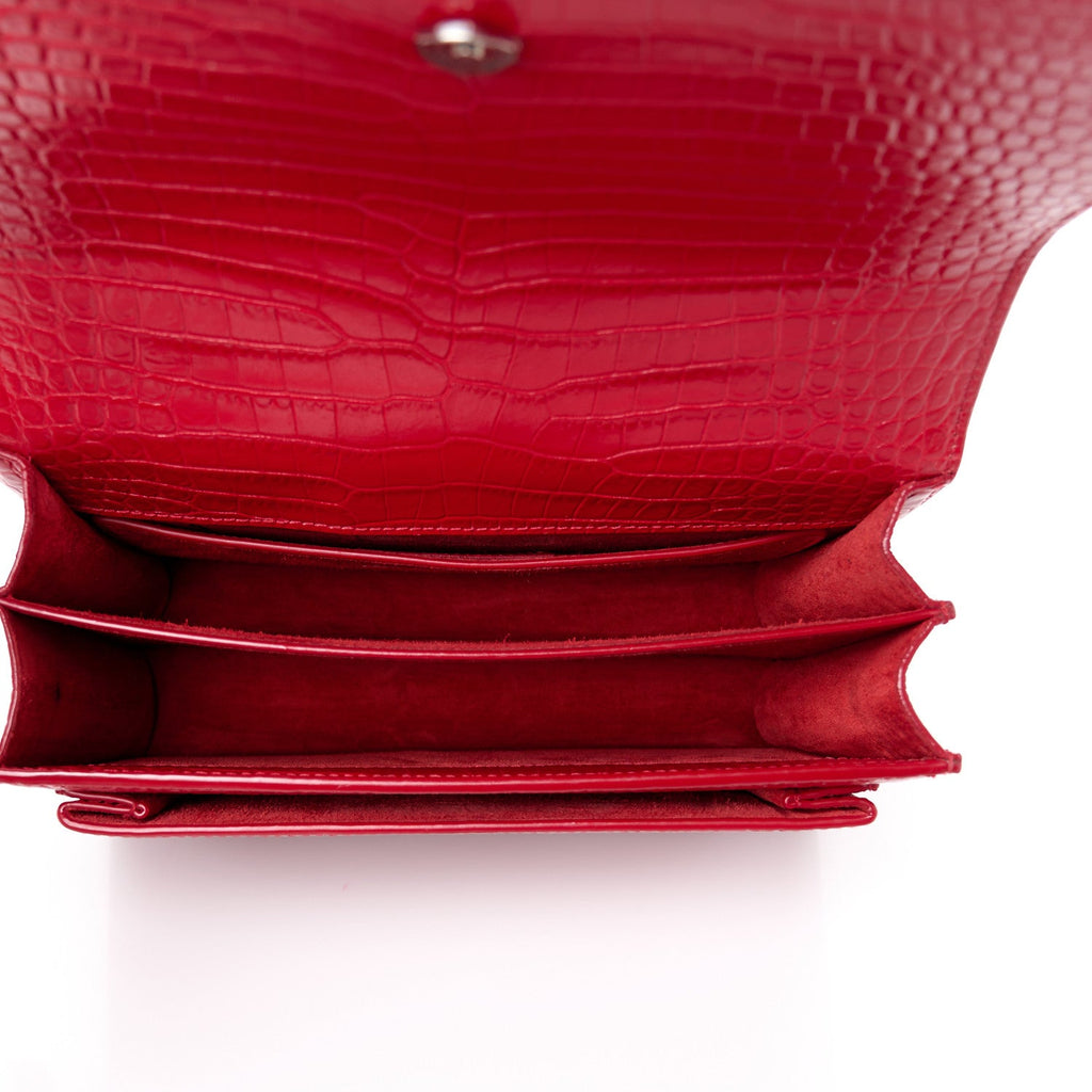 Calfskin Crocodile Embossed Medium Monogram Sunset Rouge Eros